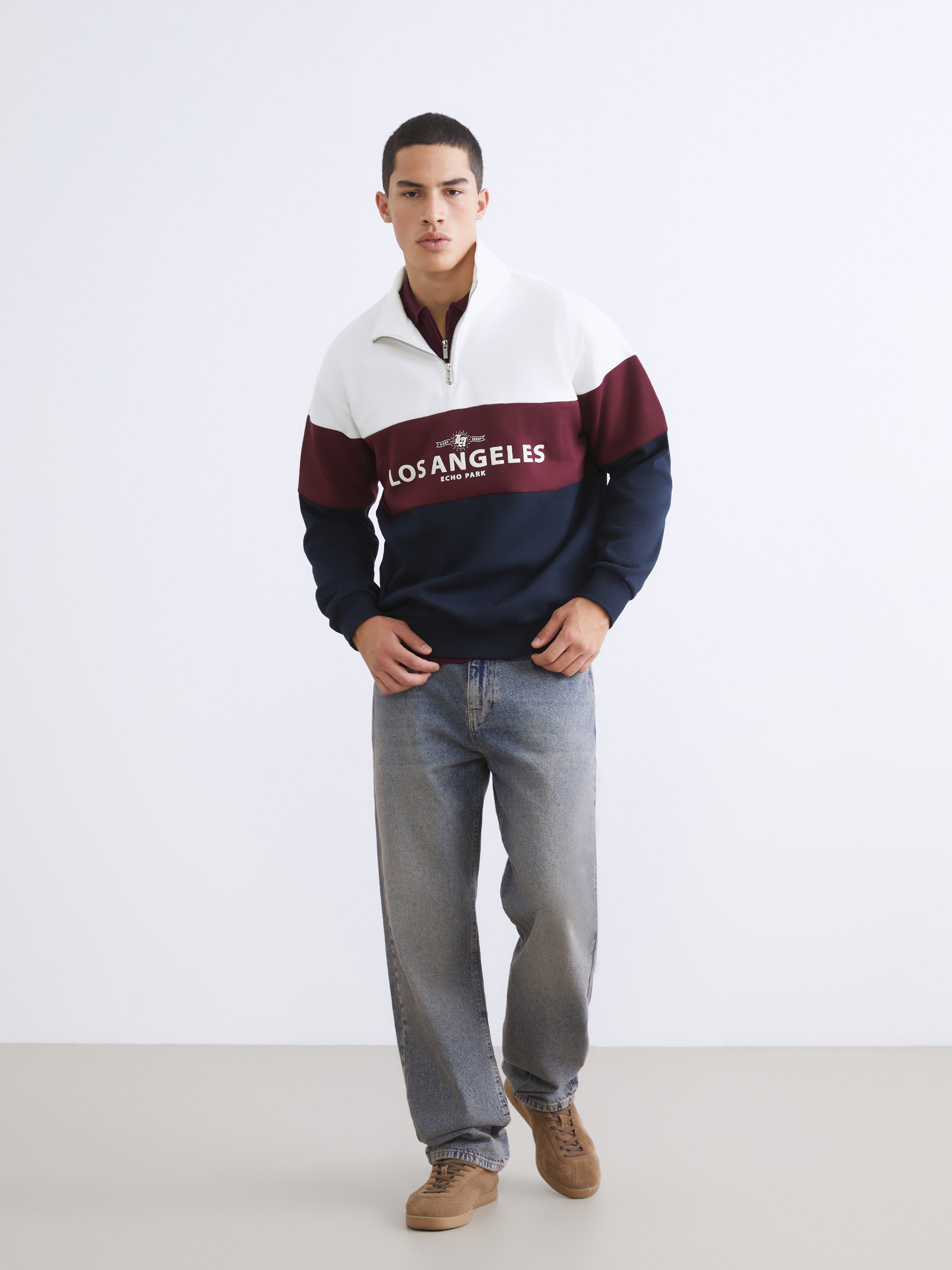 XSIDE Dik Yaka Renk Bloklu Erkek Sweatshirt görsel 2