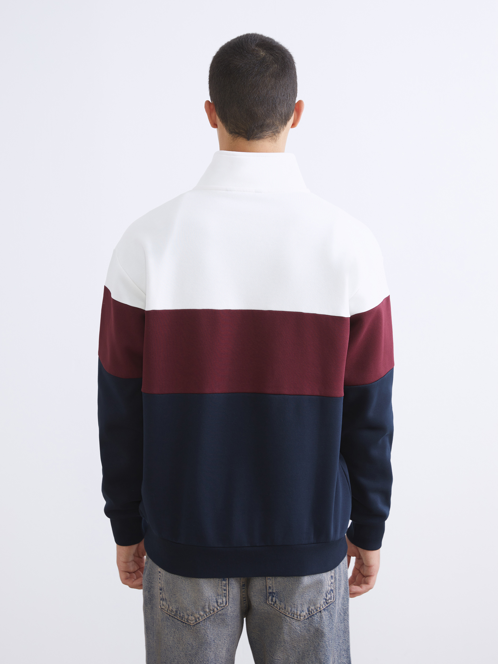 XSIDE Dik Yaka Renk Bloklu Erkek Sweatshirt görsel 4
