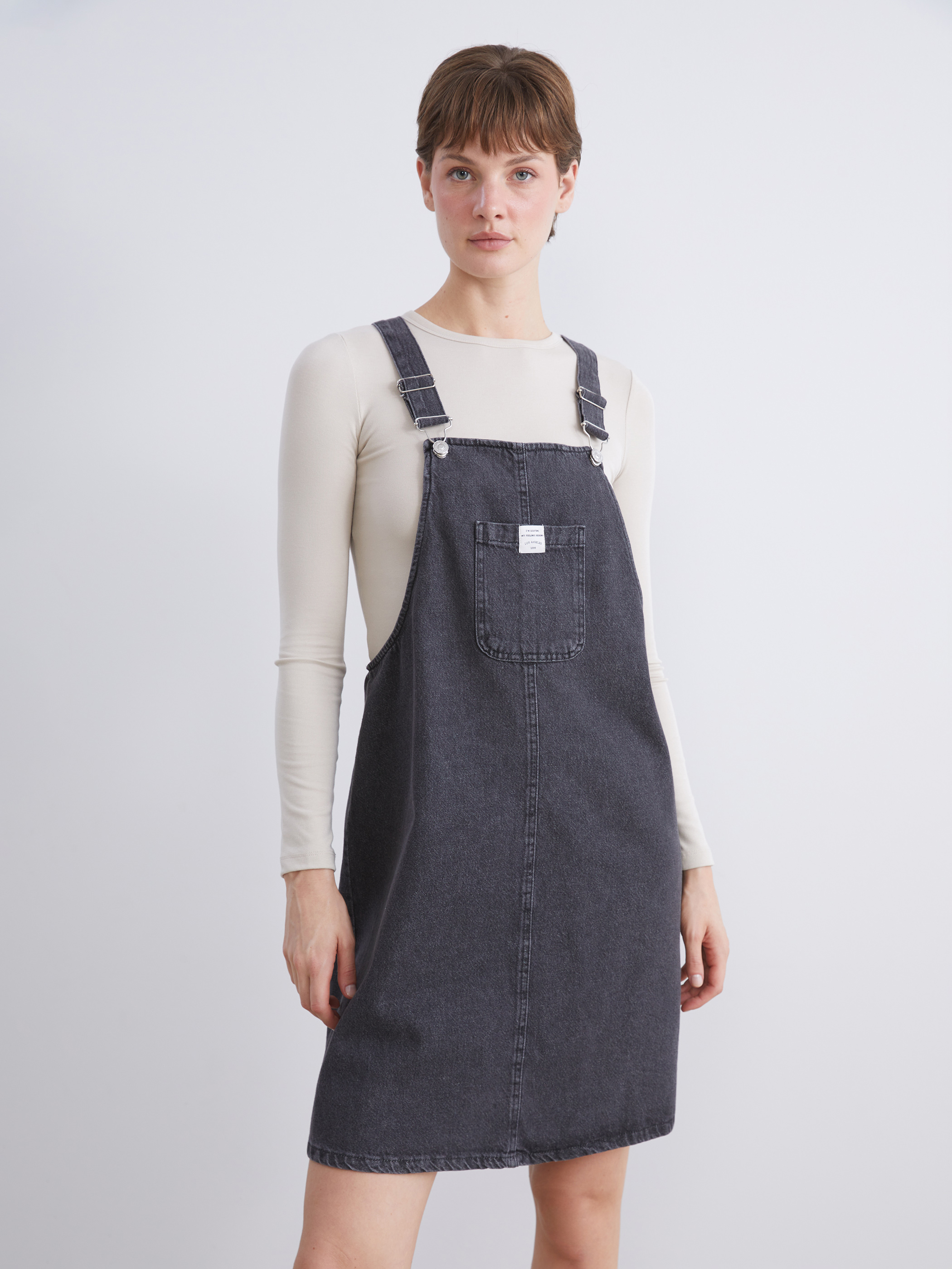 LCW Comfort Kare Yaka Jean Salopet Elbise