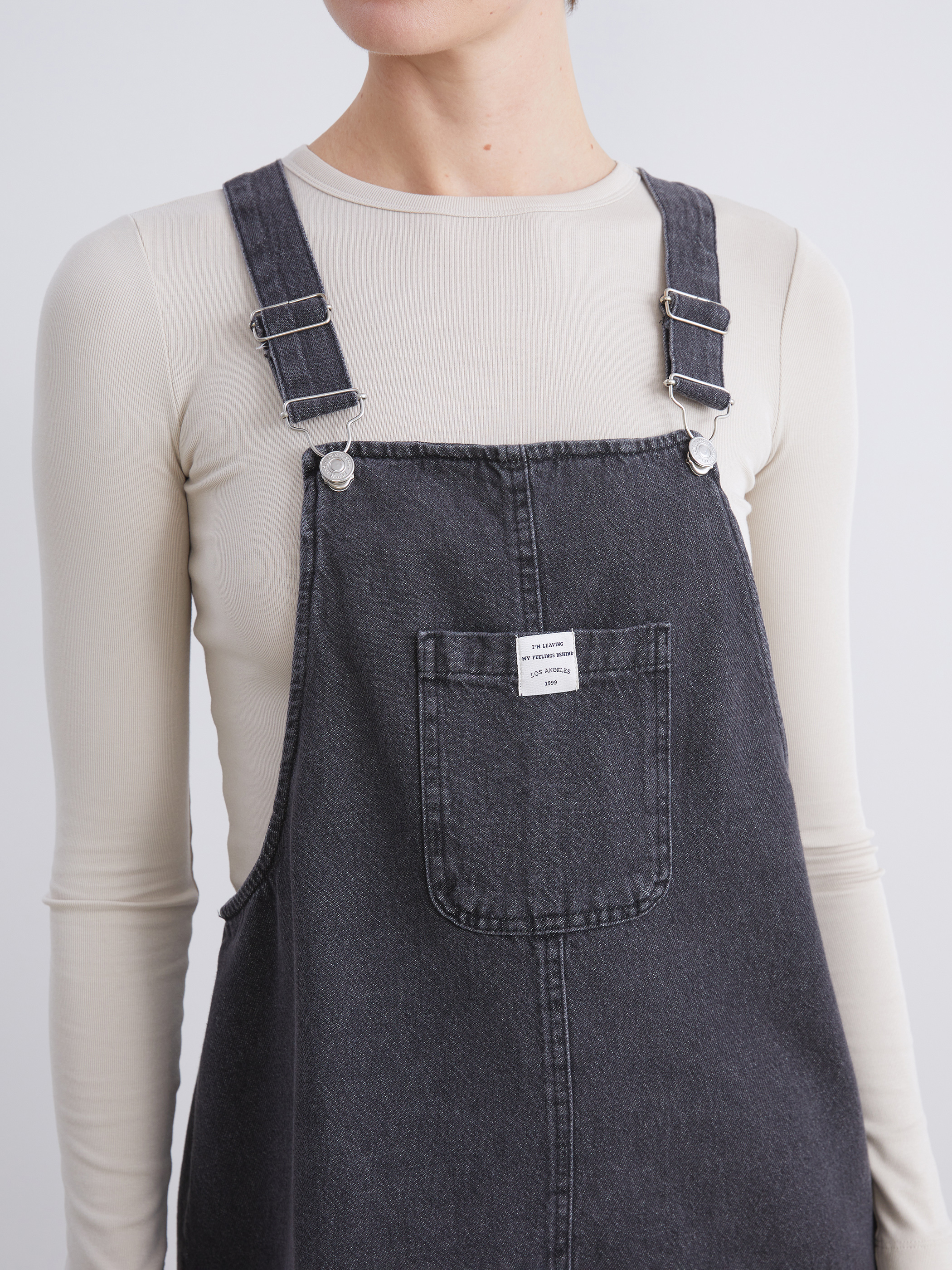 LCW Comfort Kare Yaka Jean Salopet Elbise görsel 3