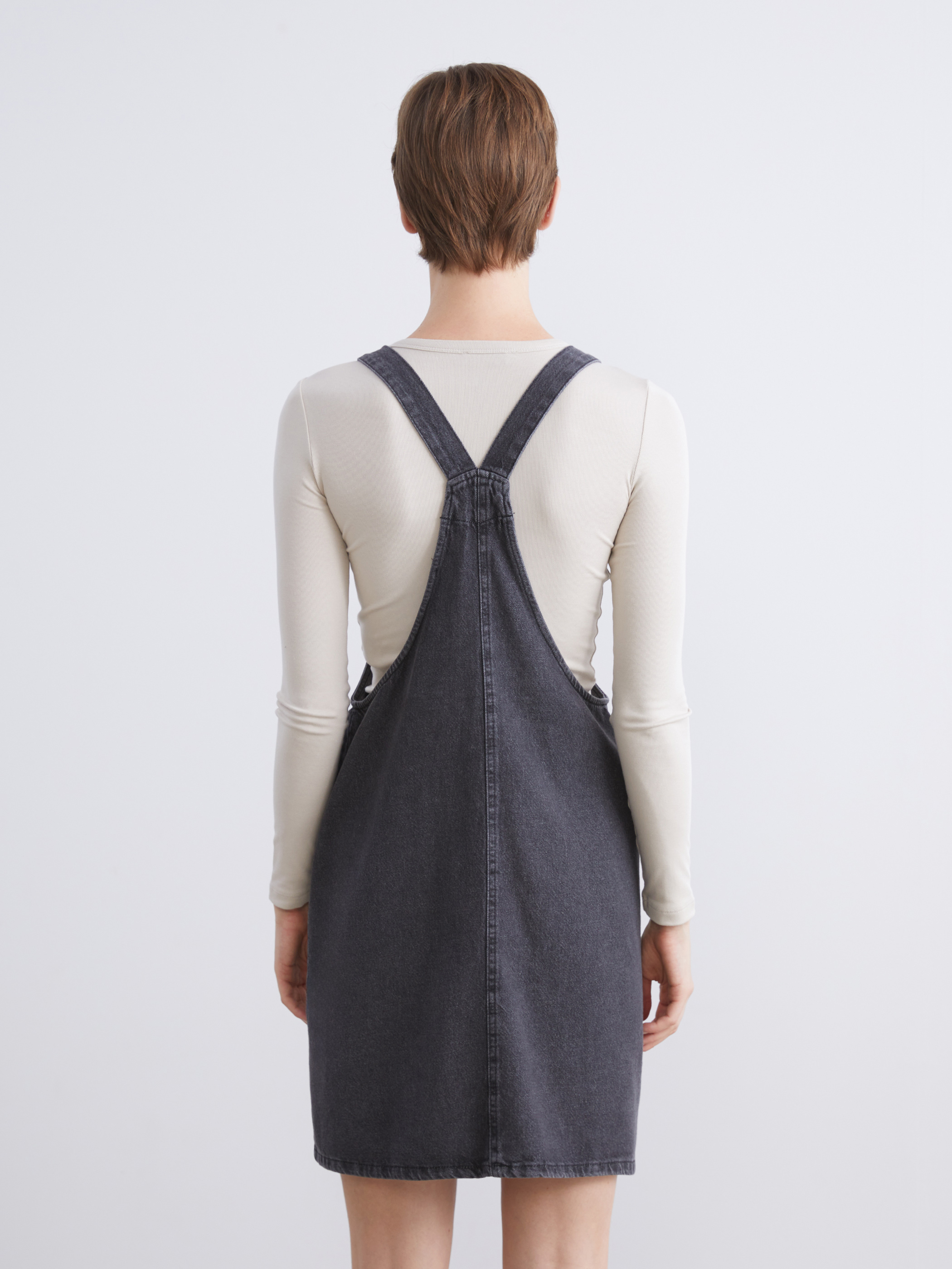 LCW Comfort Kare Yaka Jean Salopet Elbise görsel 4
