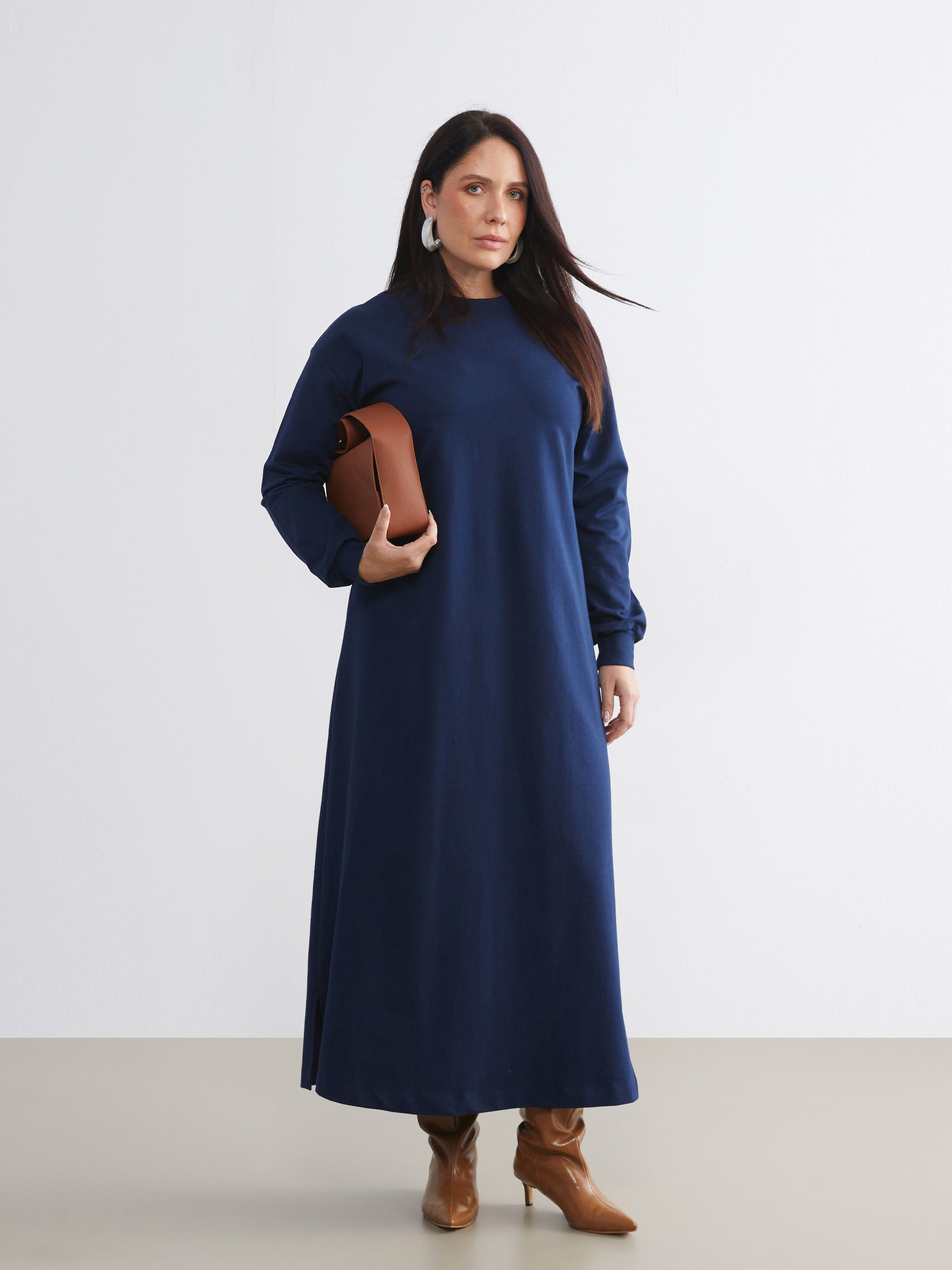 LCW Modest Bisiklet Yaka Sweatshirt Elbise görsel 2