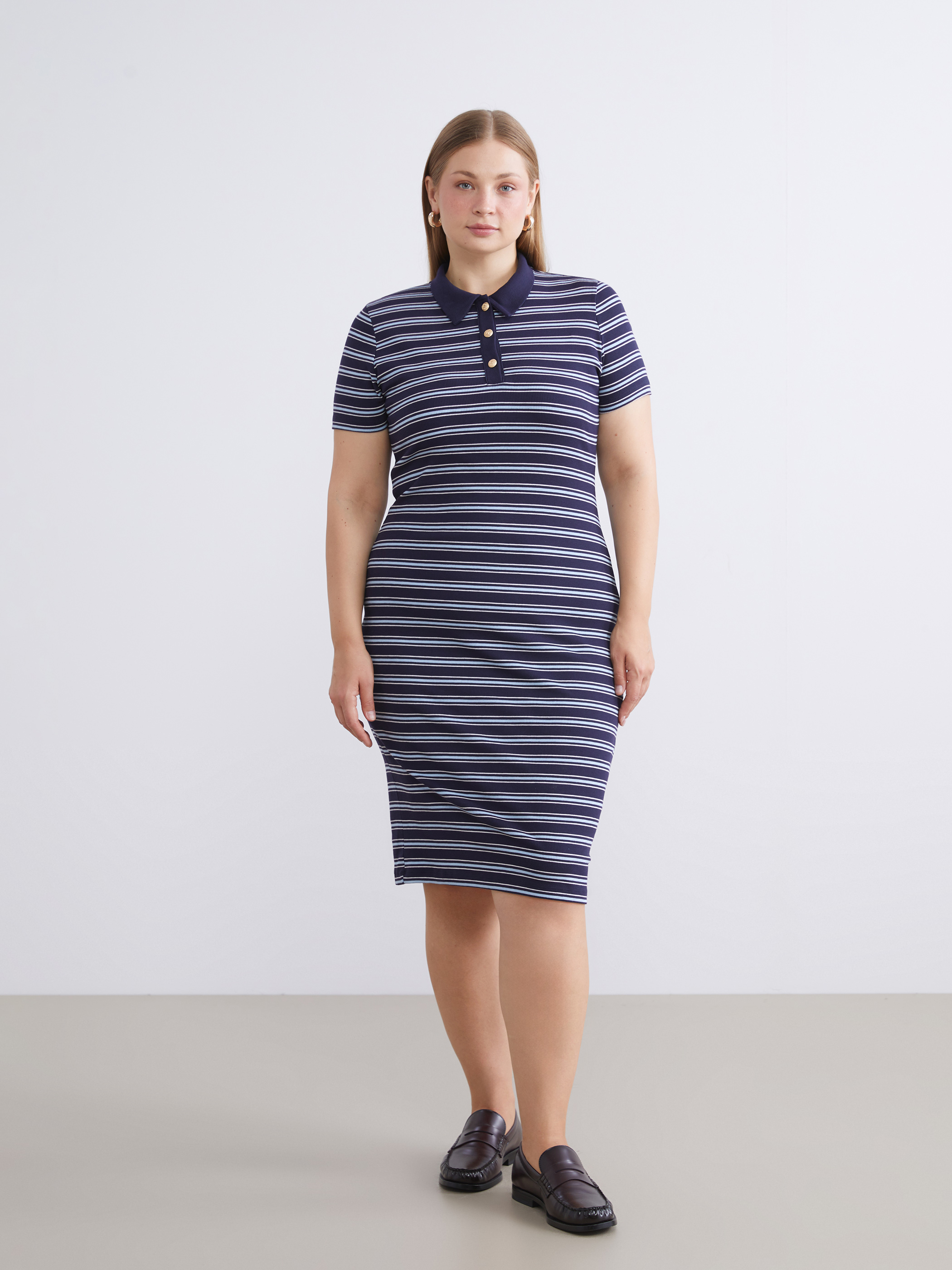 LCW Vision Polo Yaka Çizgili Elbise görsel 2