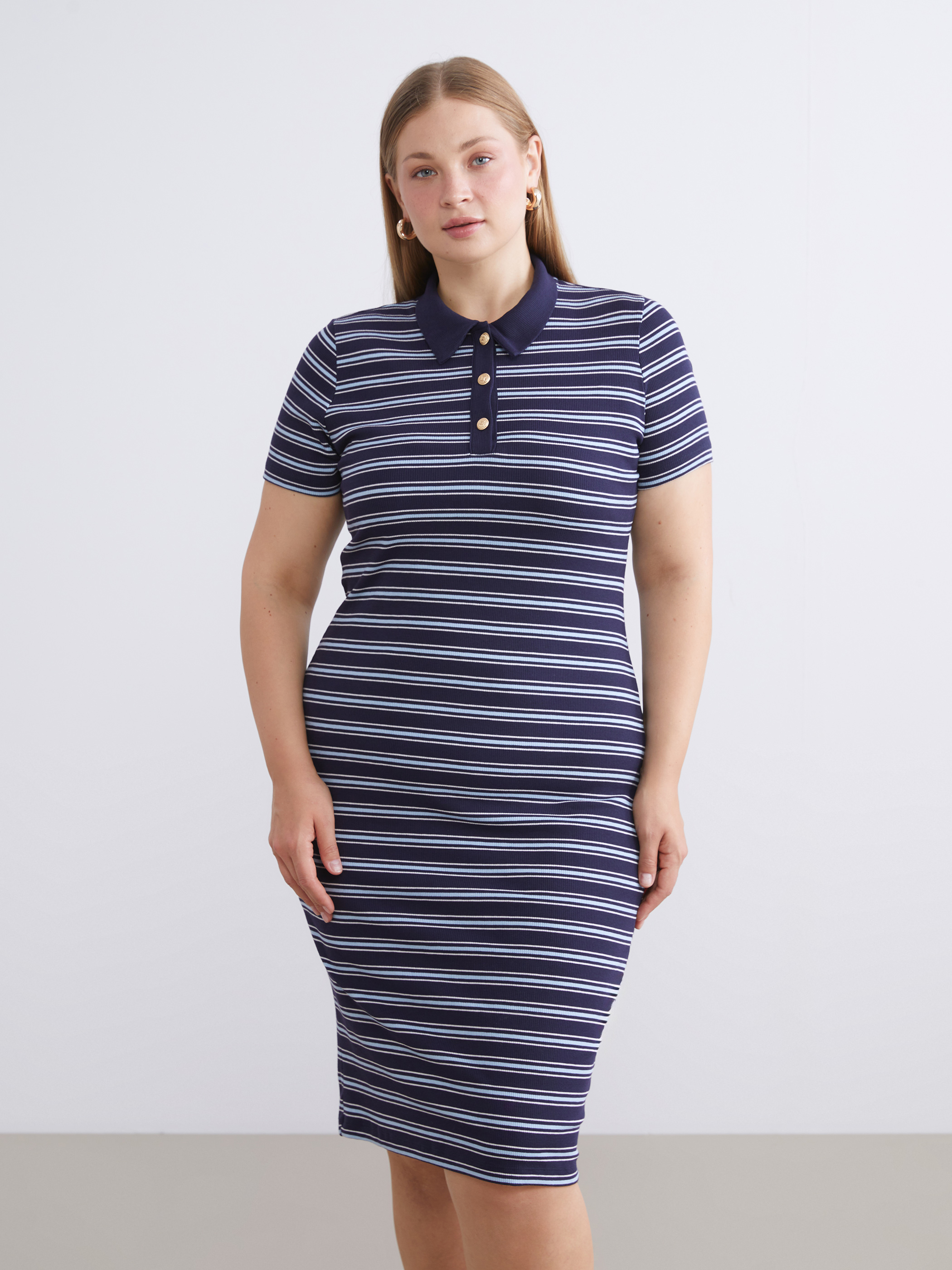 LCW Vision Polo Yaka Çizgili Elbise görsel 6