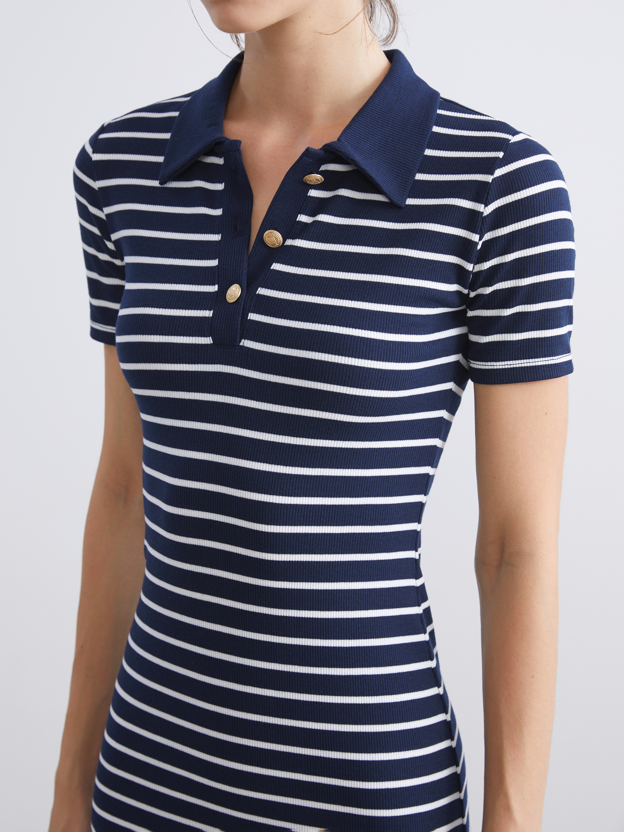 LCW Vision Polo Yaka Çizgili Elbise görsel 4
