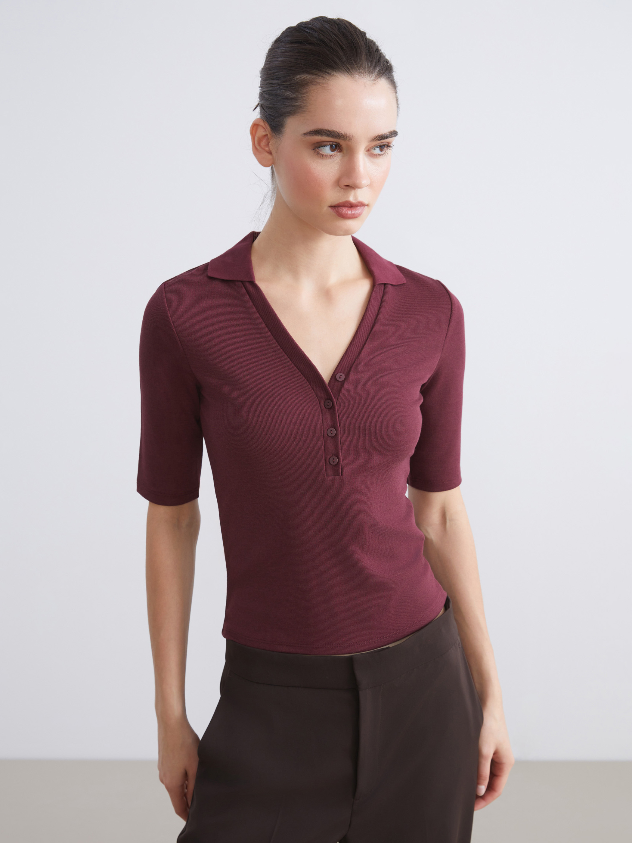 LCW Vision Polo Yaka Kadın Fitilli Tişört