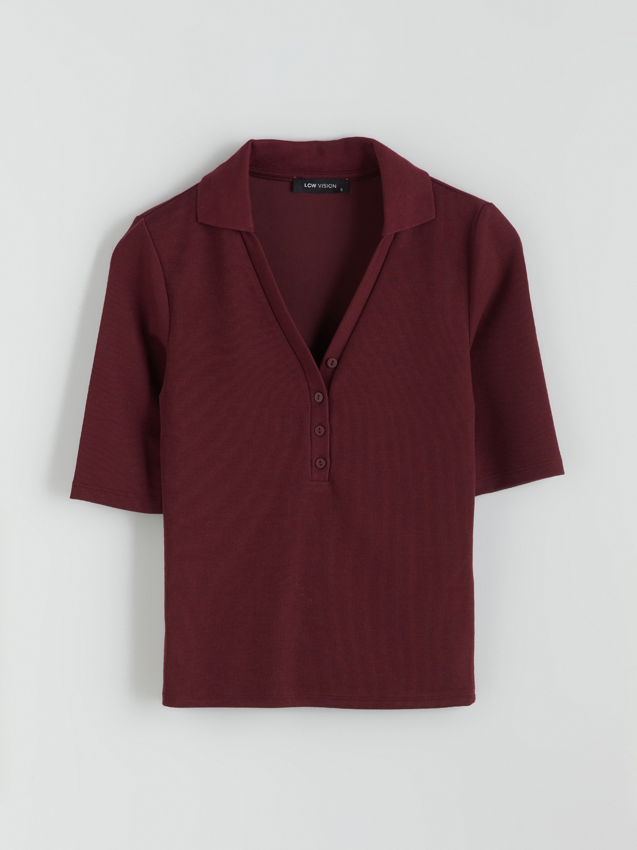 LCW Vision Polo Yaka Kadın Fitilli Tişört görsel 5