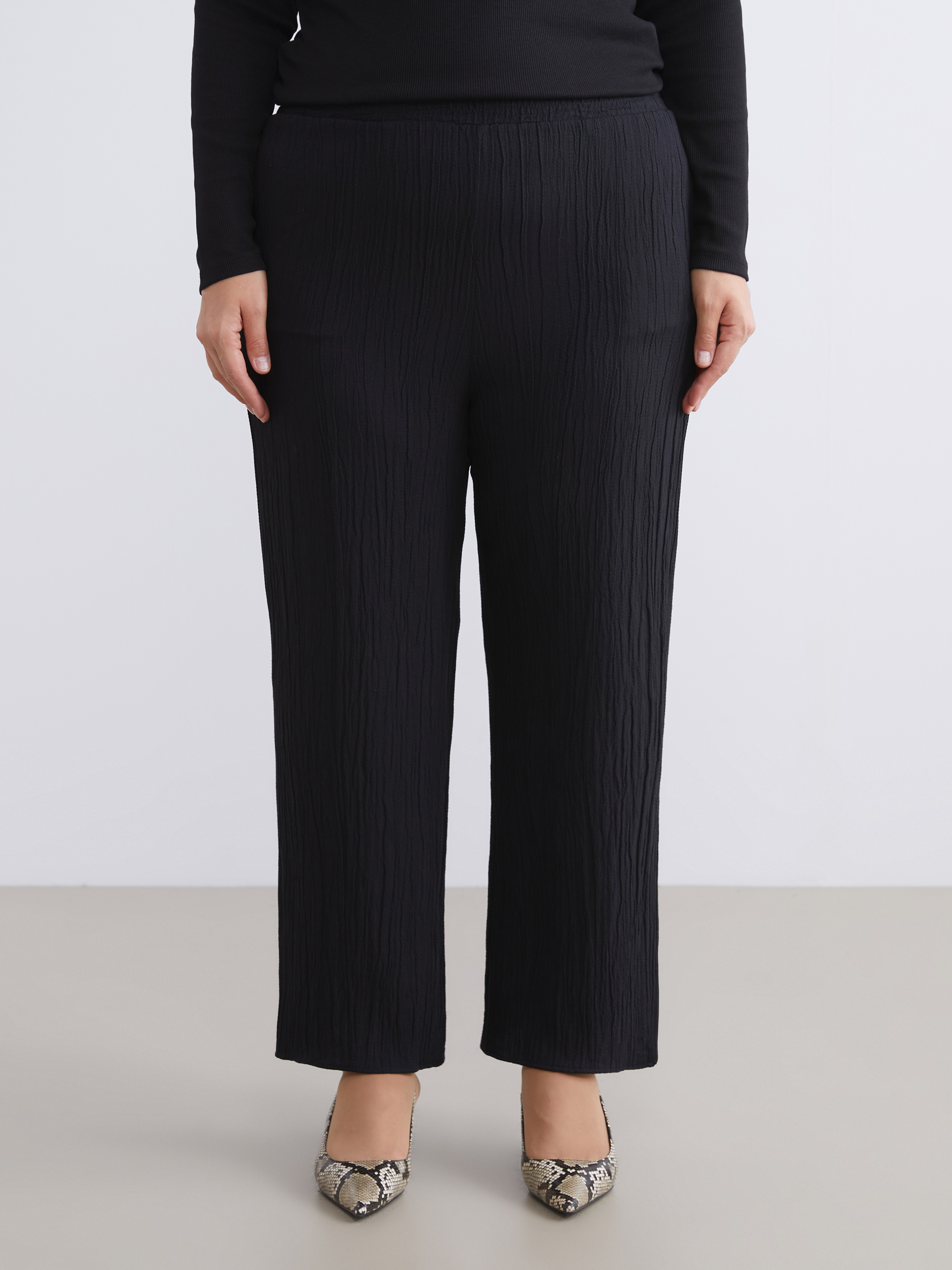 LCWAIKIKI Classic Beli Lastikli Dokulu Geniş Paça Kadın Pantolon görsel 6