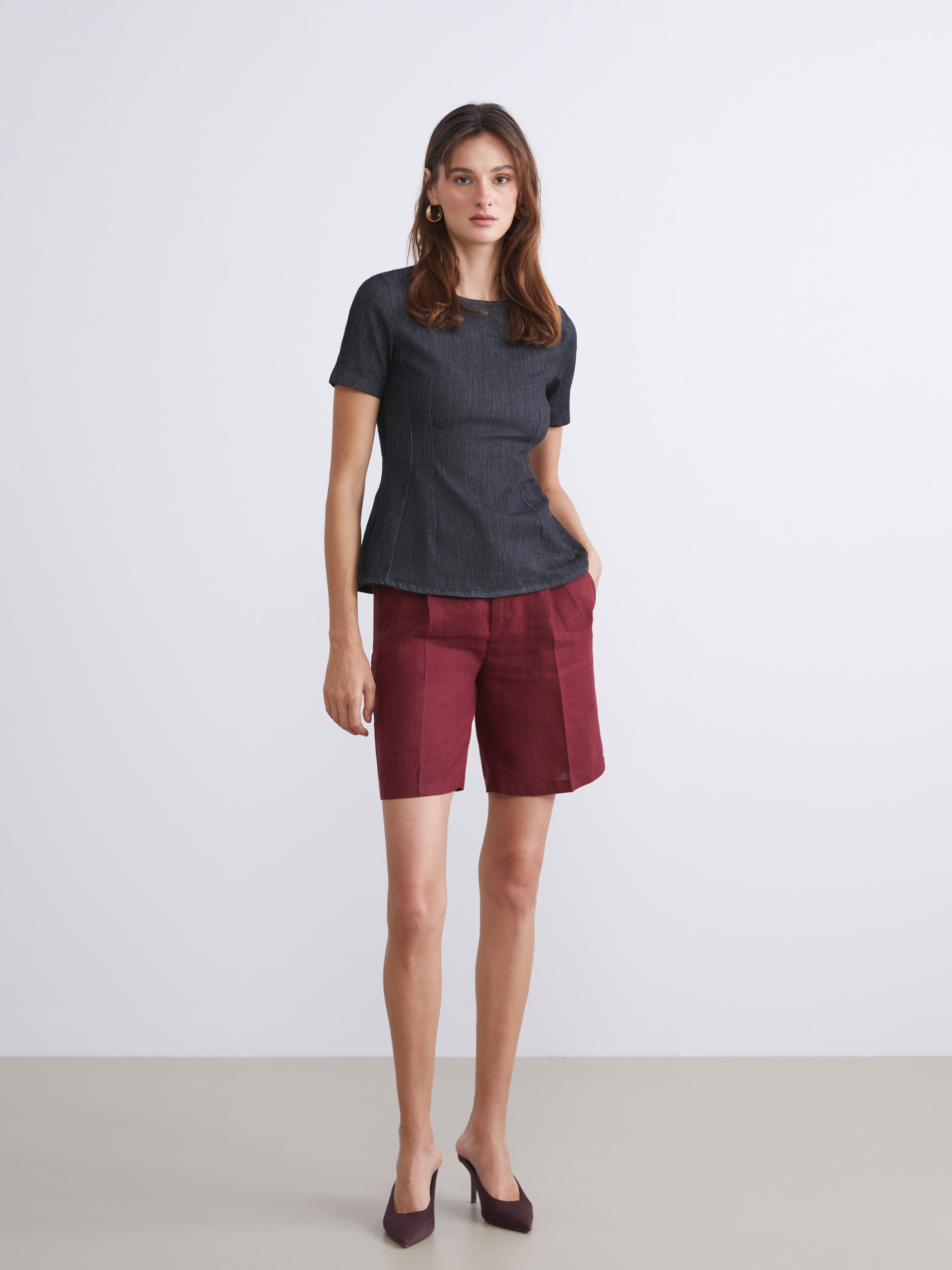 LCW Vision Loose Fit %100 Keten Kadın Pileli Şort