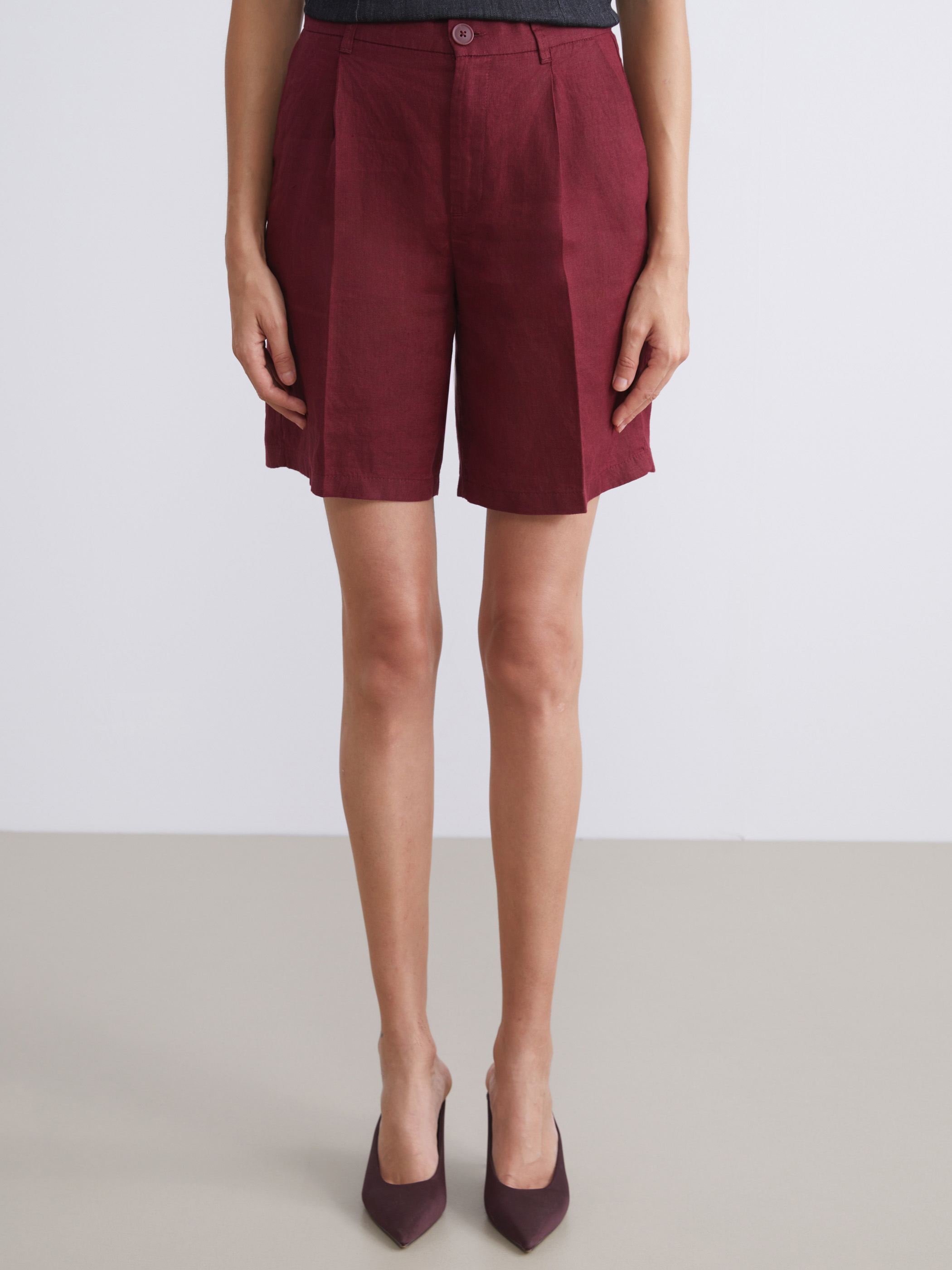 LCW Vision Loose Fit %100 Keten Kadın Pileli Şort görsel 2