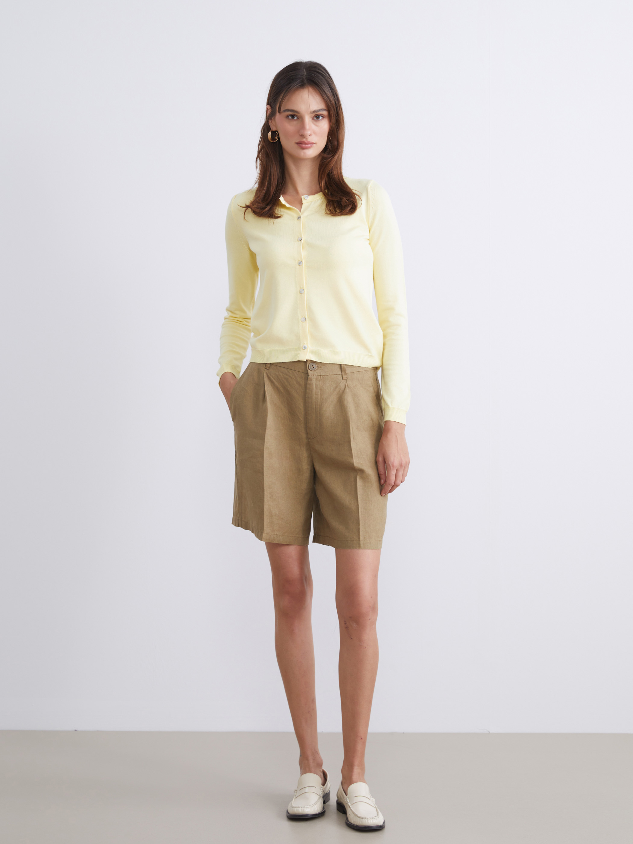 LCW Vision Loose Fit %100 Keten Kadın Pileli Şort