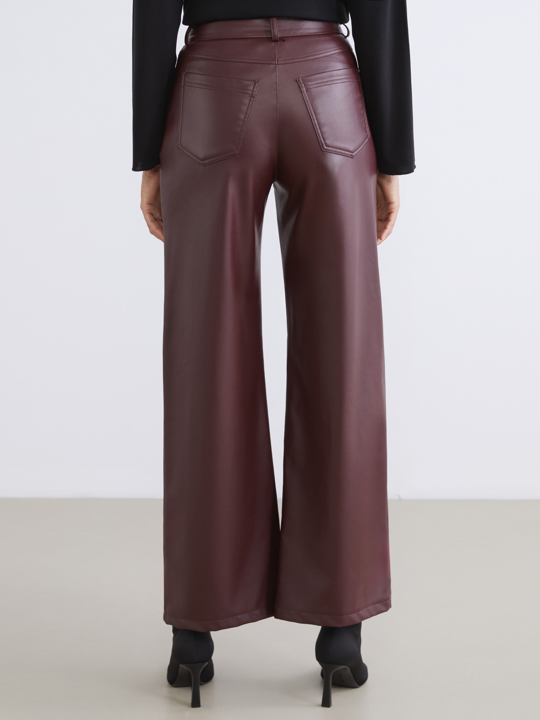 Soulife Loose Fit Kadın Deri Görünümlü Pantolon görsel 4