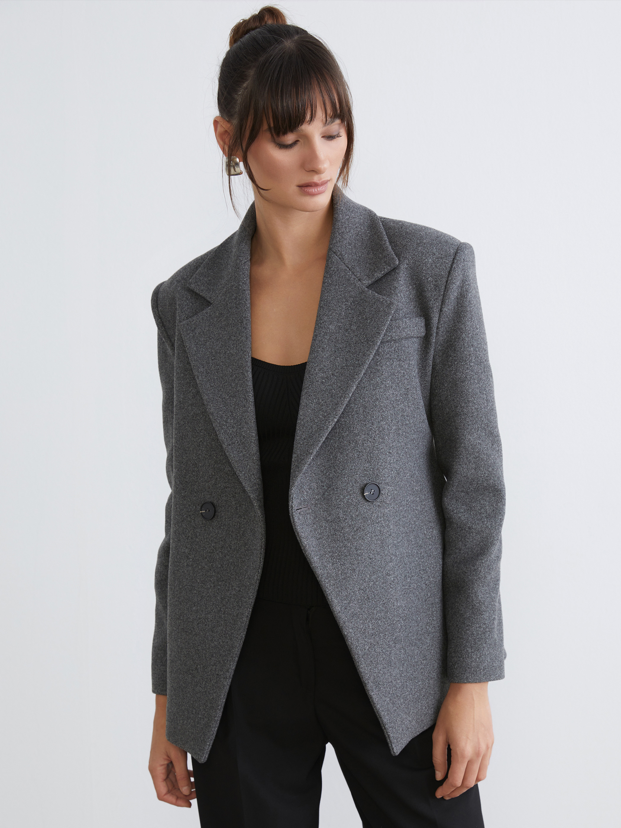 Soulife Kruvaze Yaka Kadın Kaşe Blazer Ceket