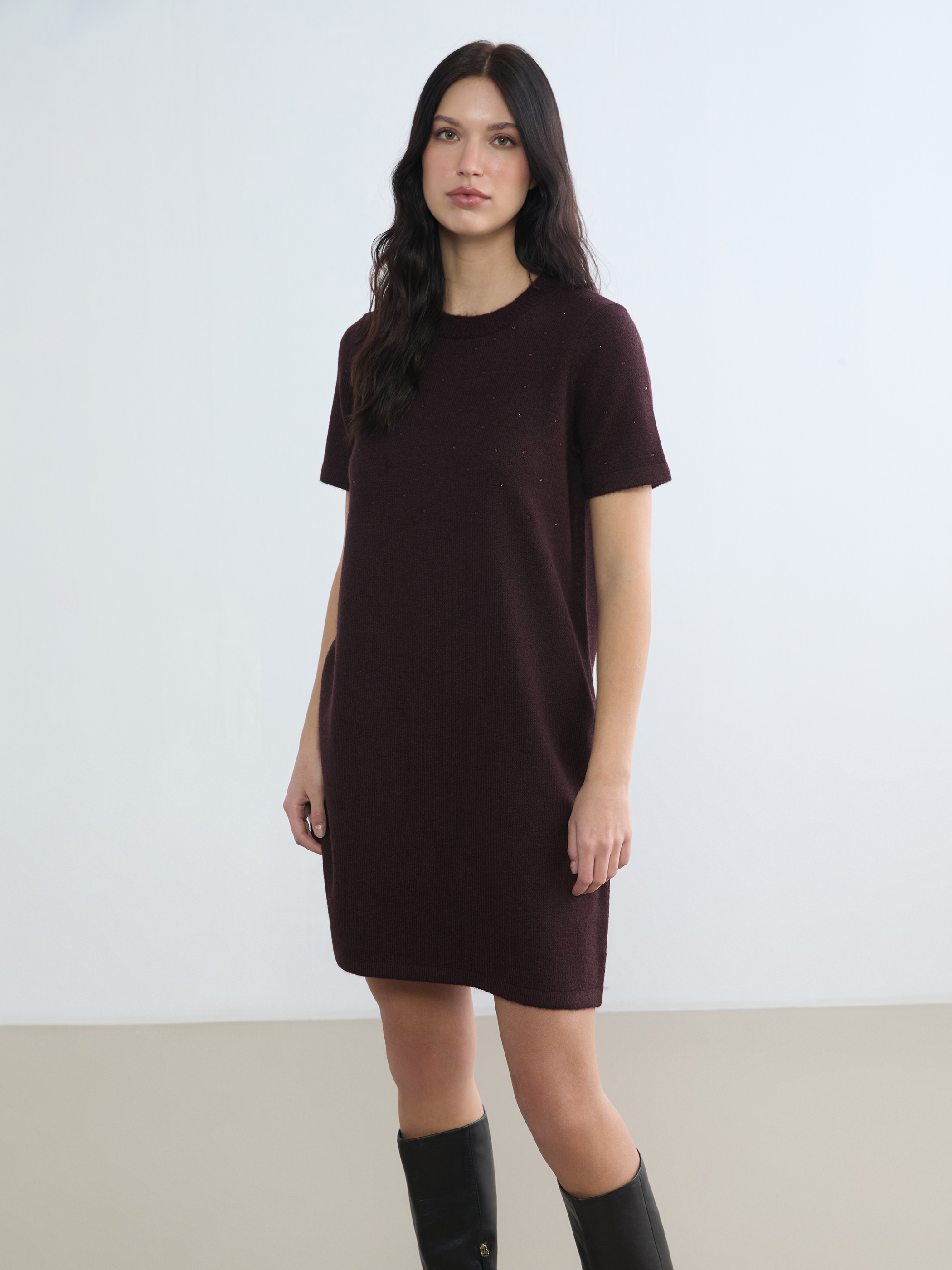 LCW Comfort Taşlı Mini Triko Elbise