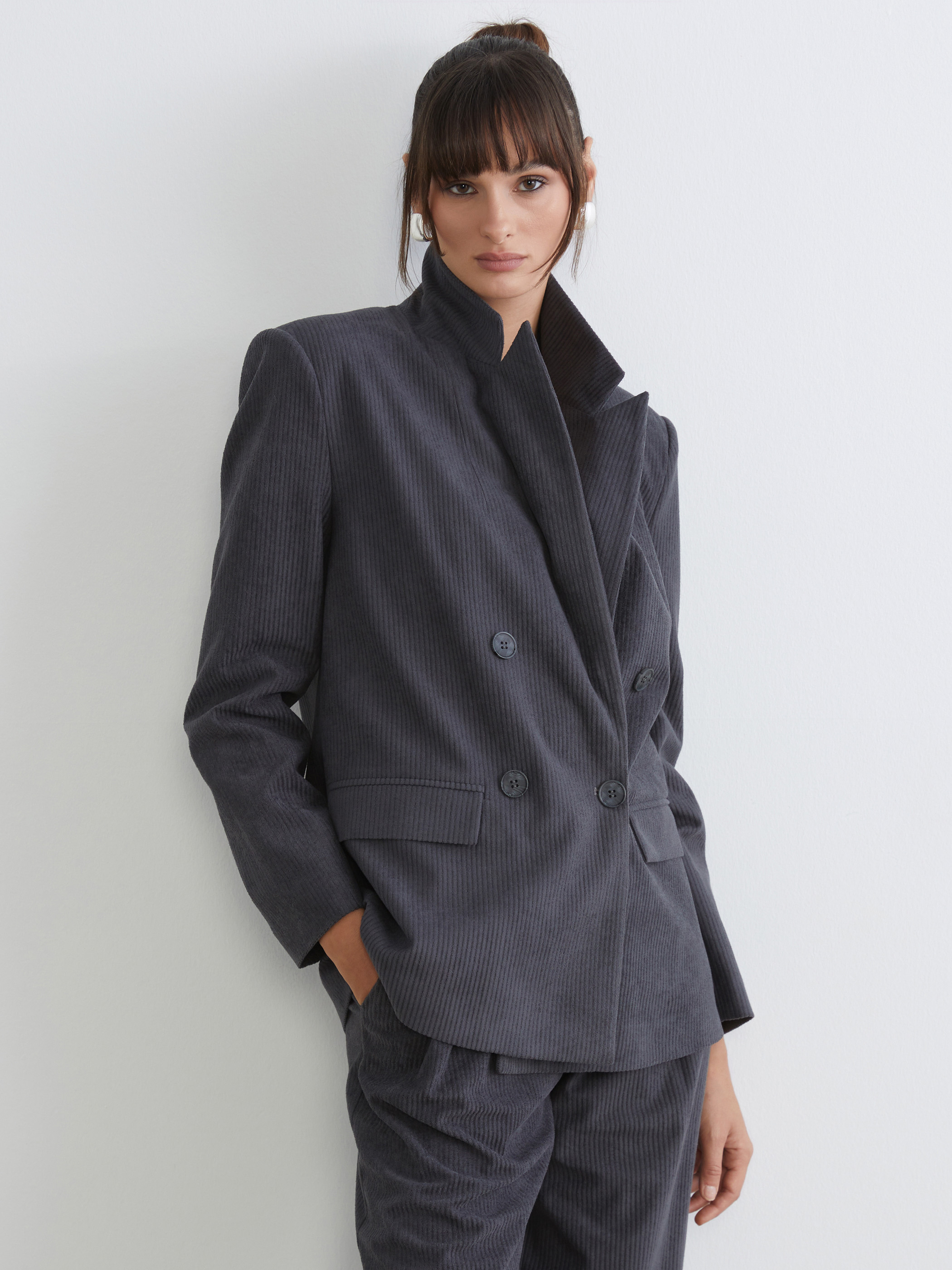 Soulife Kruvaze Yaka Kadın Kadife Blazer Ceket