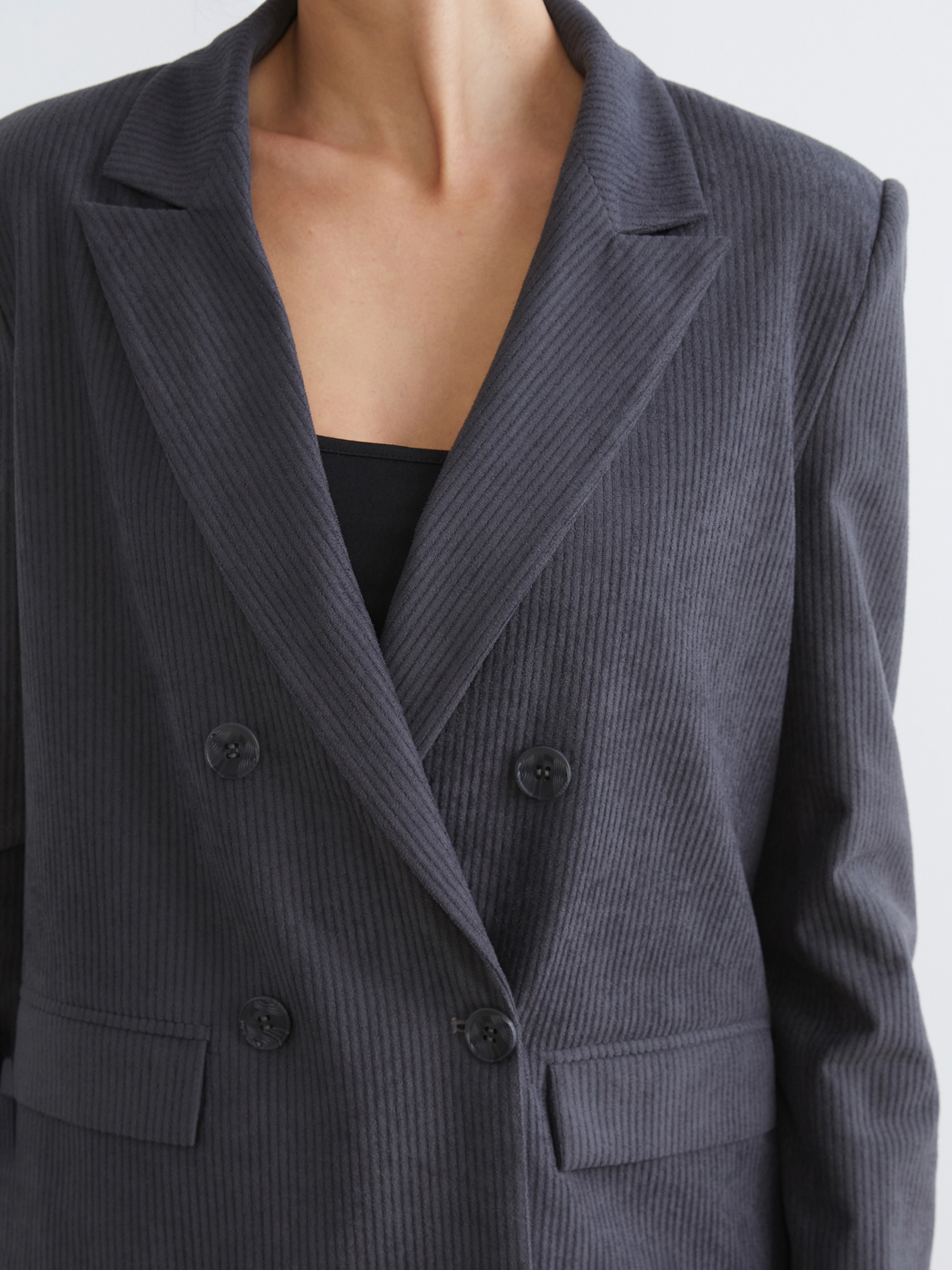 Soulife Kruvaze Yaka Kadın Kadife Blazer Ceket görsel 3