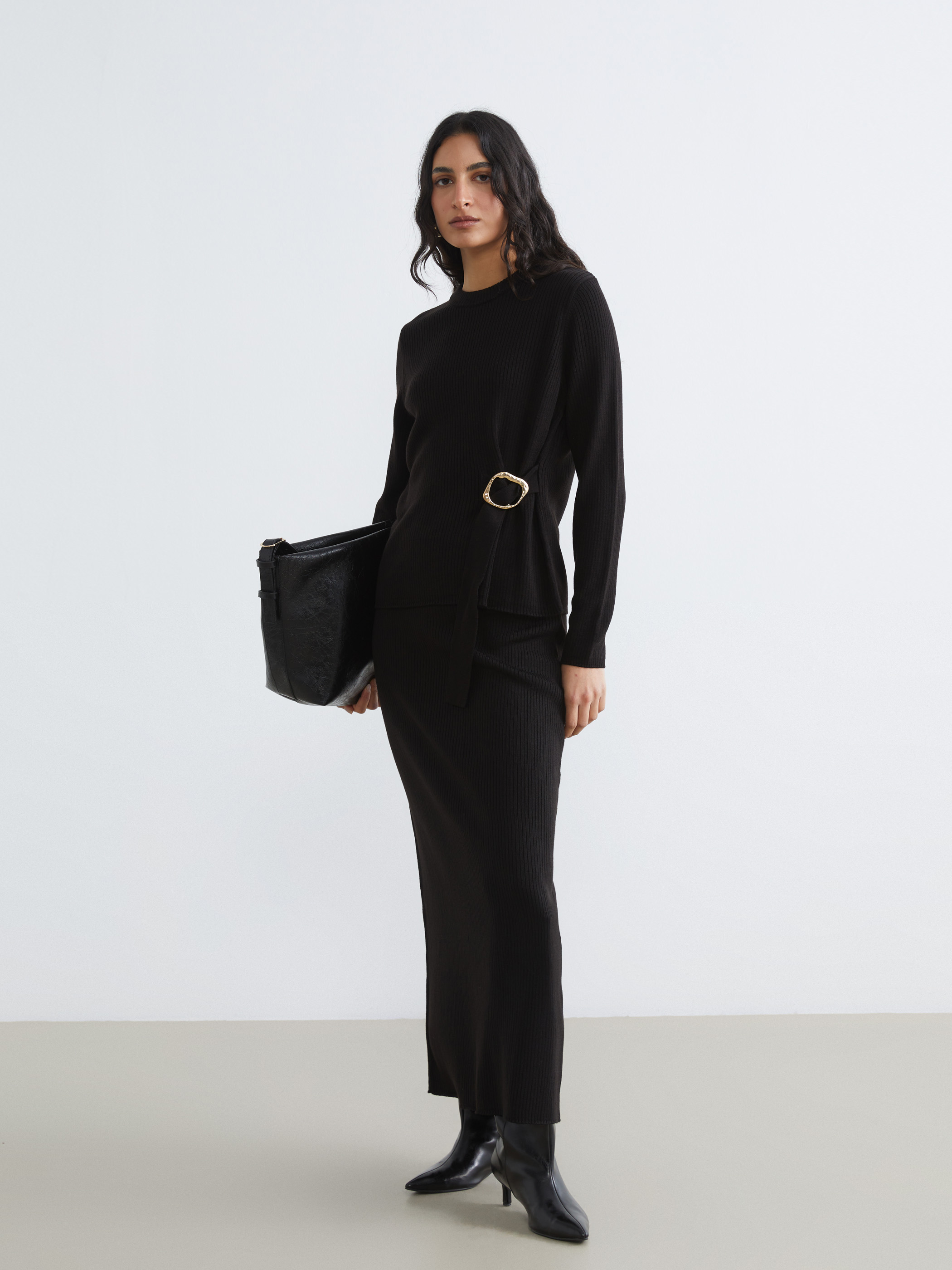 LCW Modest Beli Lastikli Fitilli Triko Etek