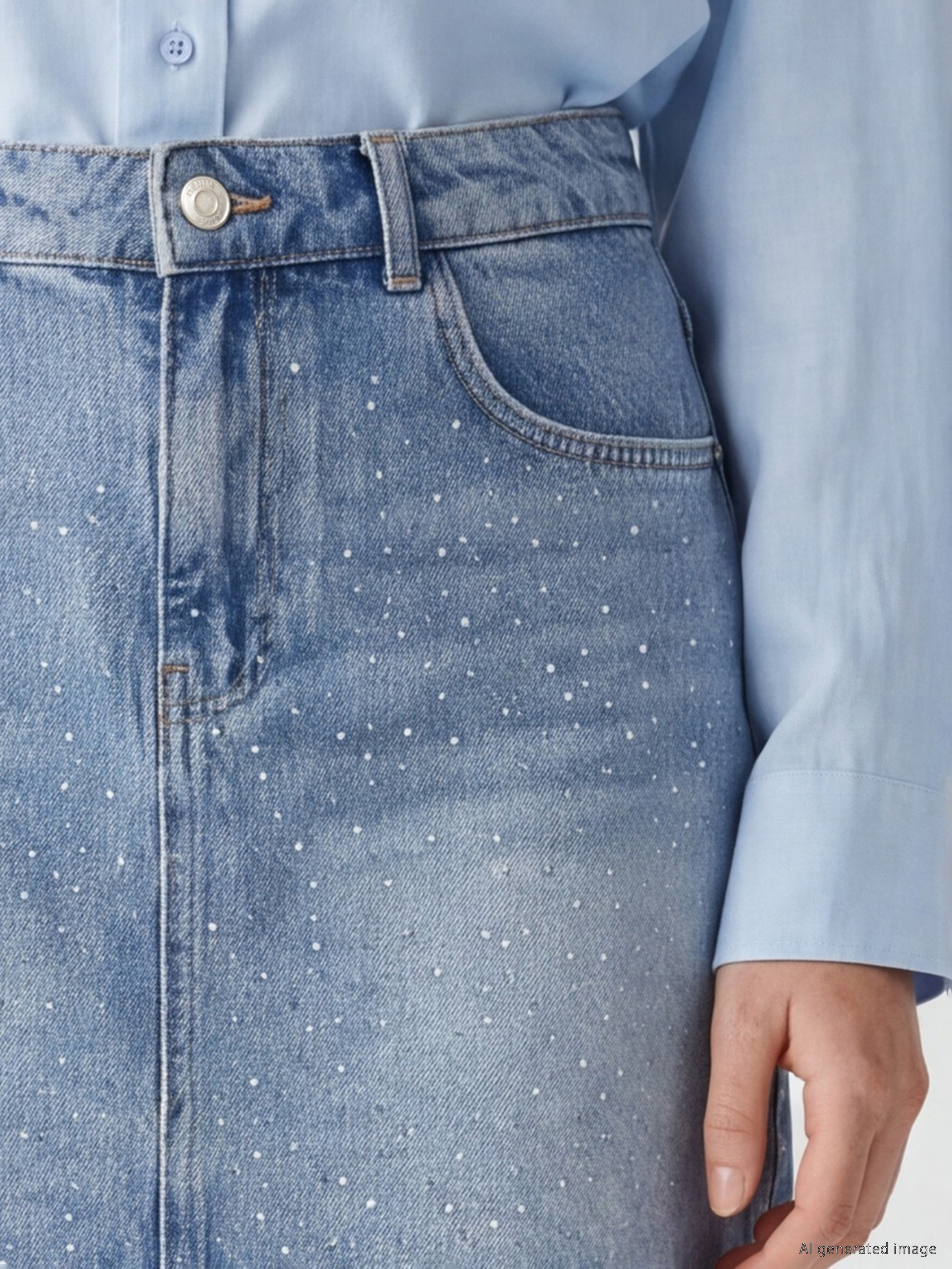 XSIDE Taşlı Mini Jean Etek görsel 3