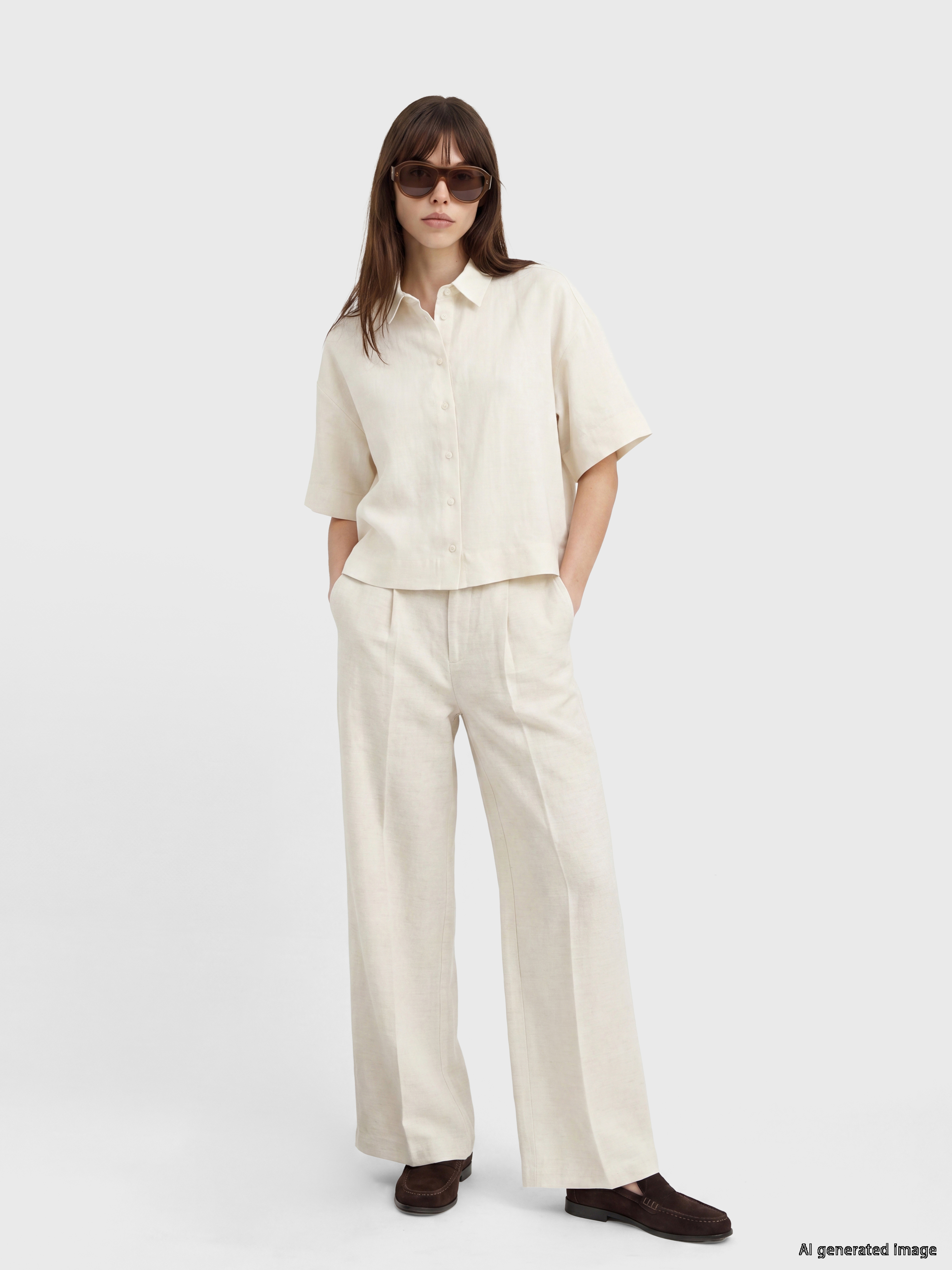 LCW Vision Loose Fit Keten Karışımlı Kadın Pileli Pantolon