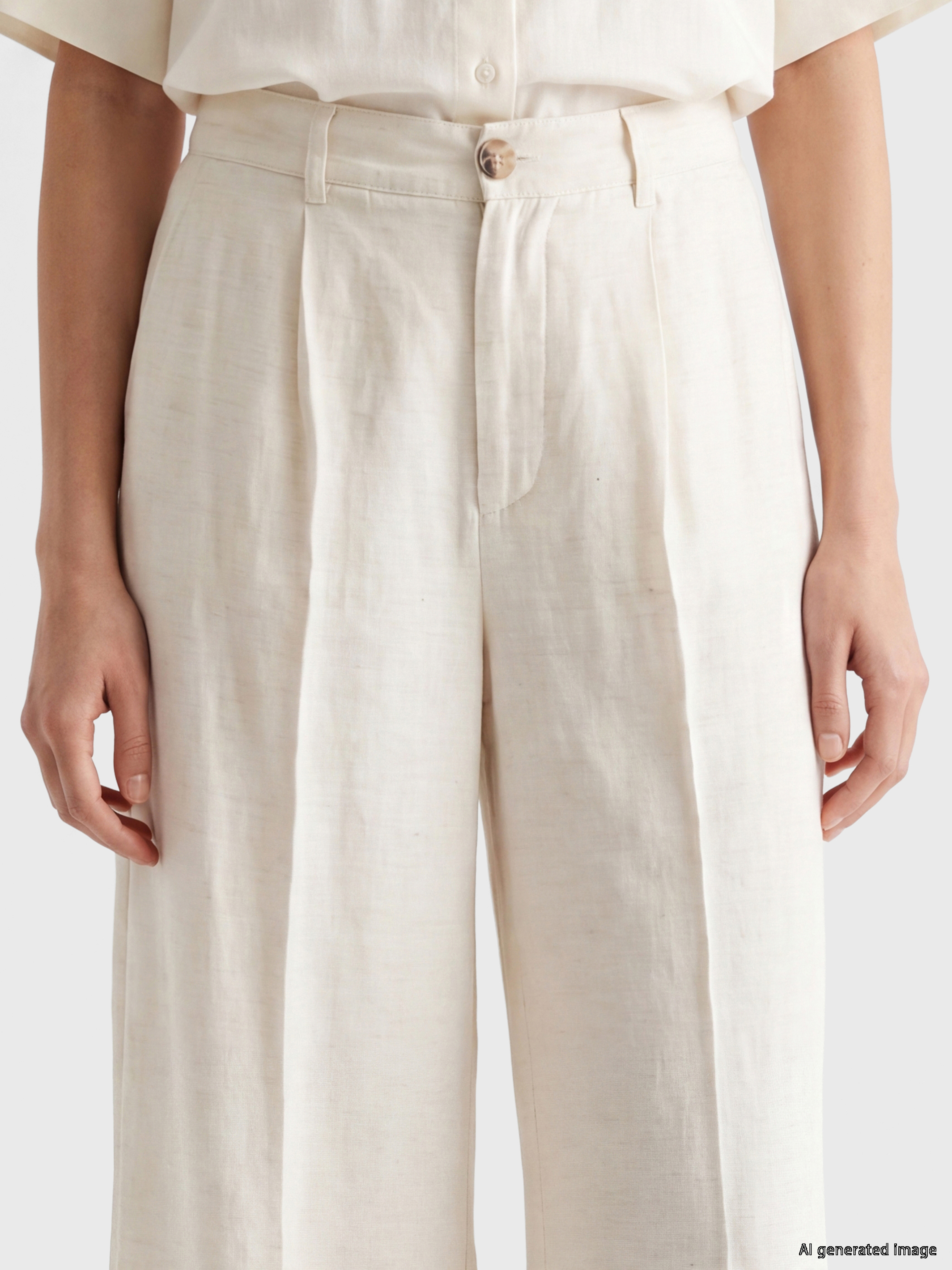 LCW Vision Loose Fit Keten Karışımlı Kadın Pileli Pantolon görsel 3