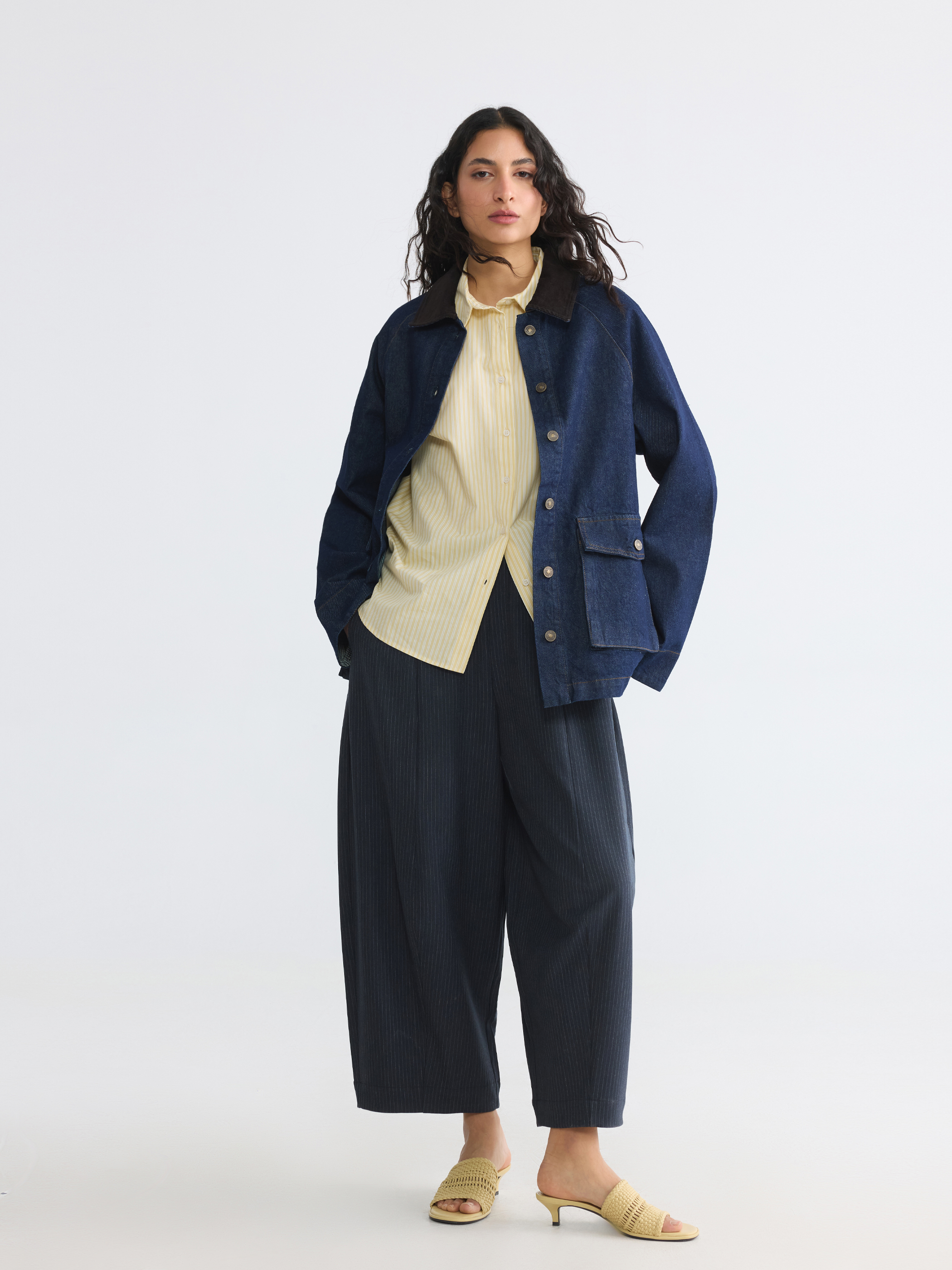LCW Modest Beli Lastikli Çizgili Kadın Pantolon