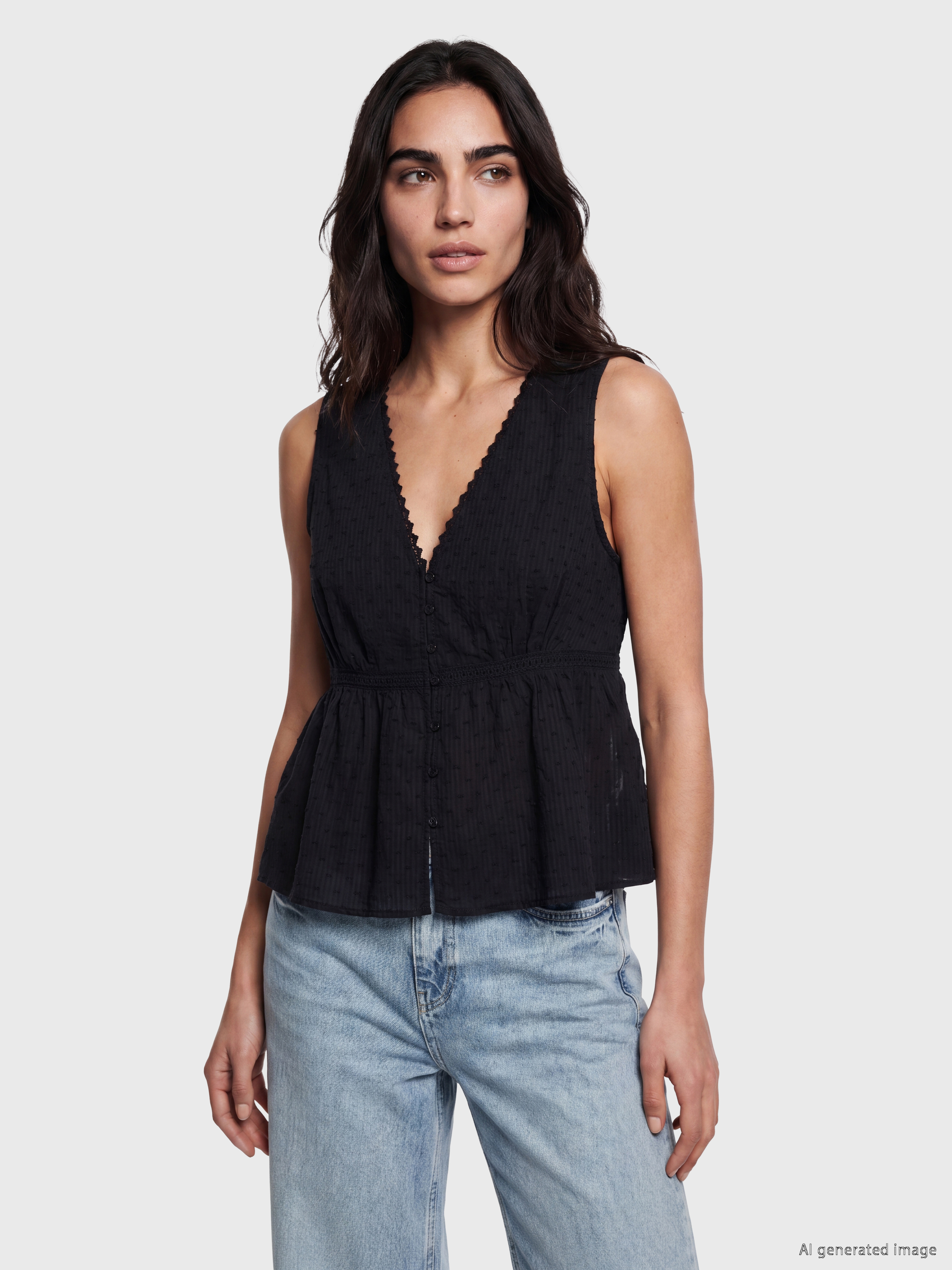 LCW Vision V Yaka Dantel Detaylı Peplum Bluz