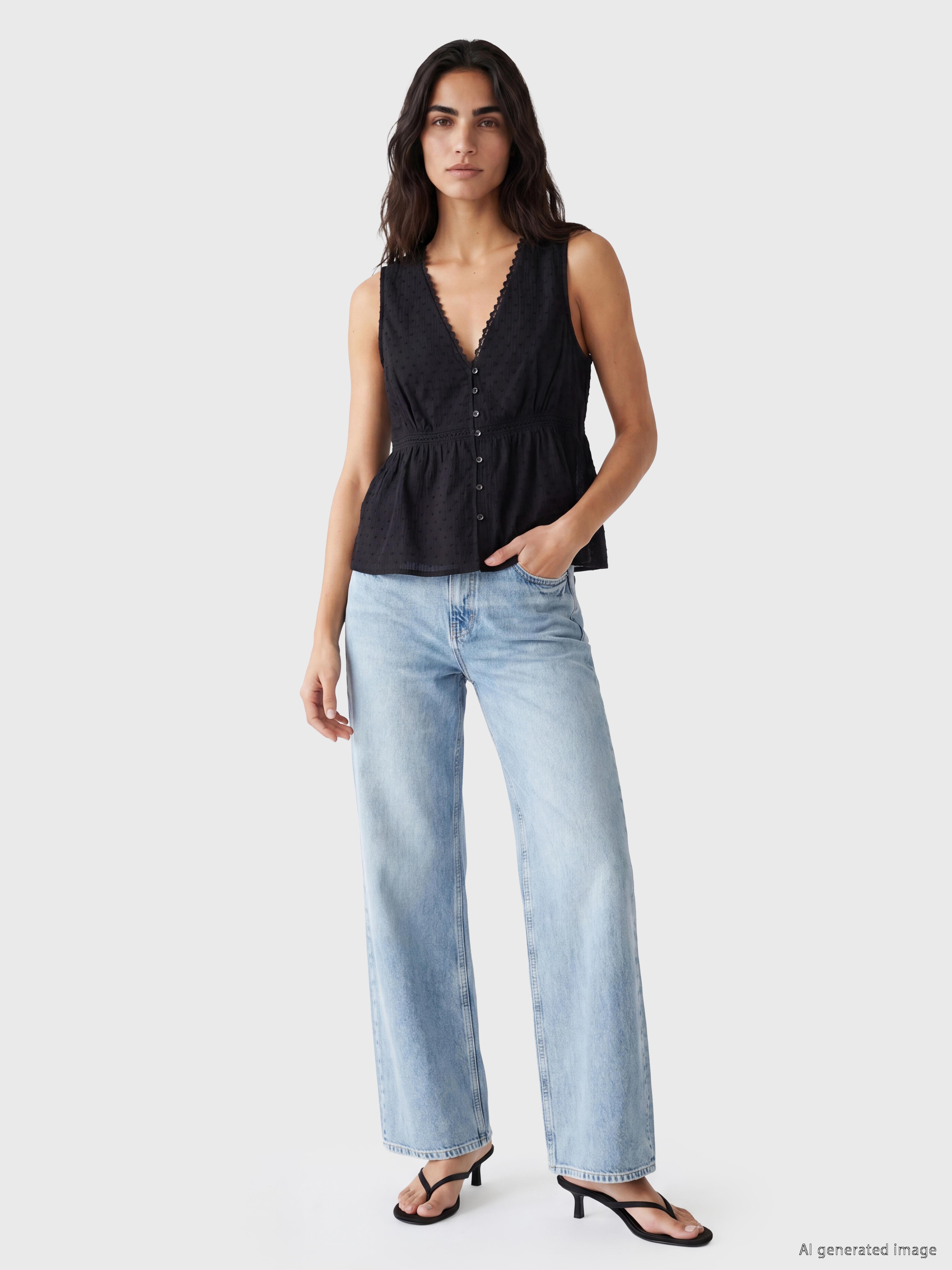 LCW Vision V Yaka Dantel Detaylı Peplum Bluz görsel 2