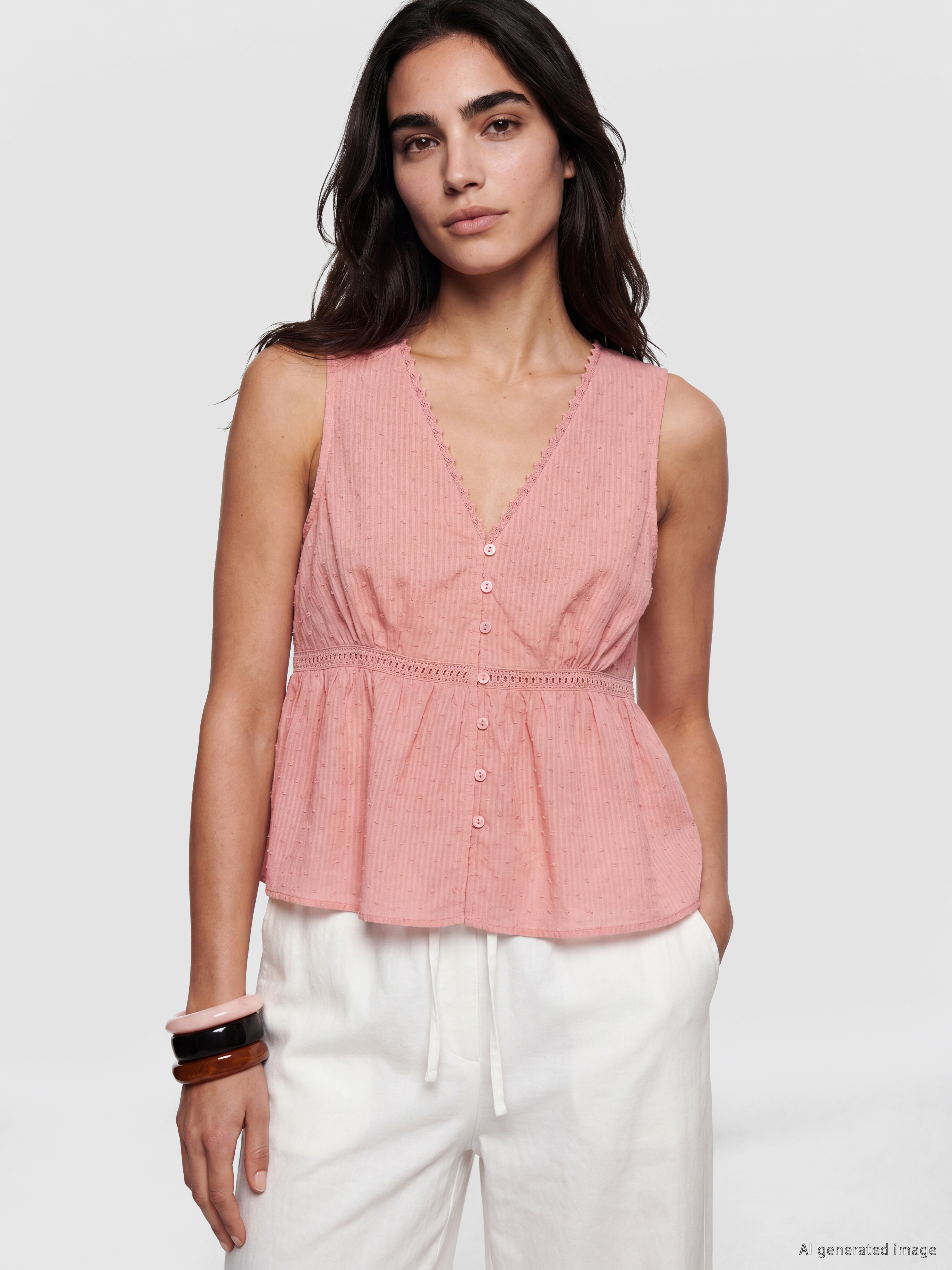 LCW Vision V Yaka Dantel Detaylı Peplum Bluz
