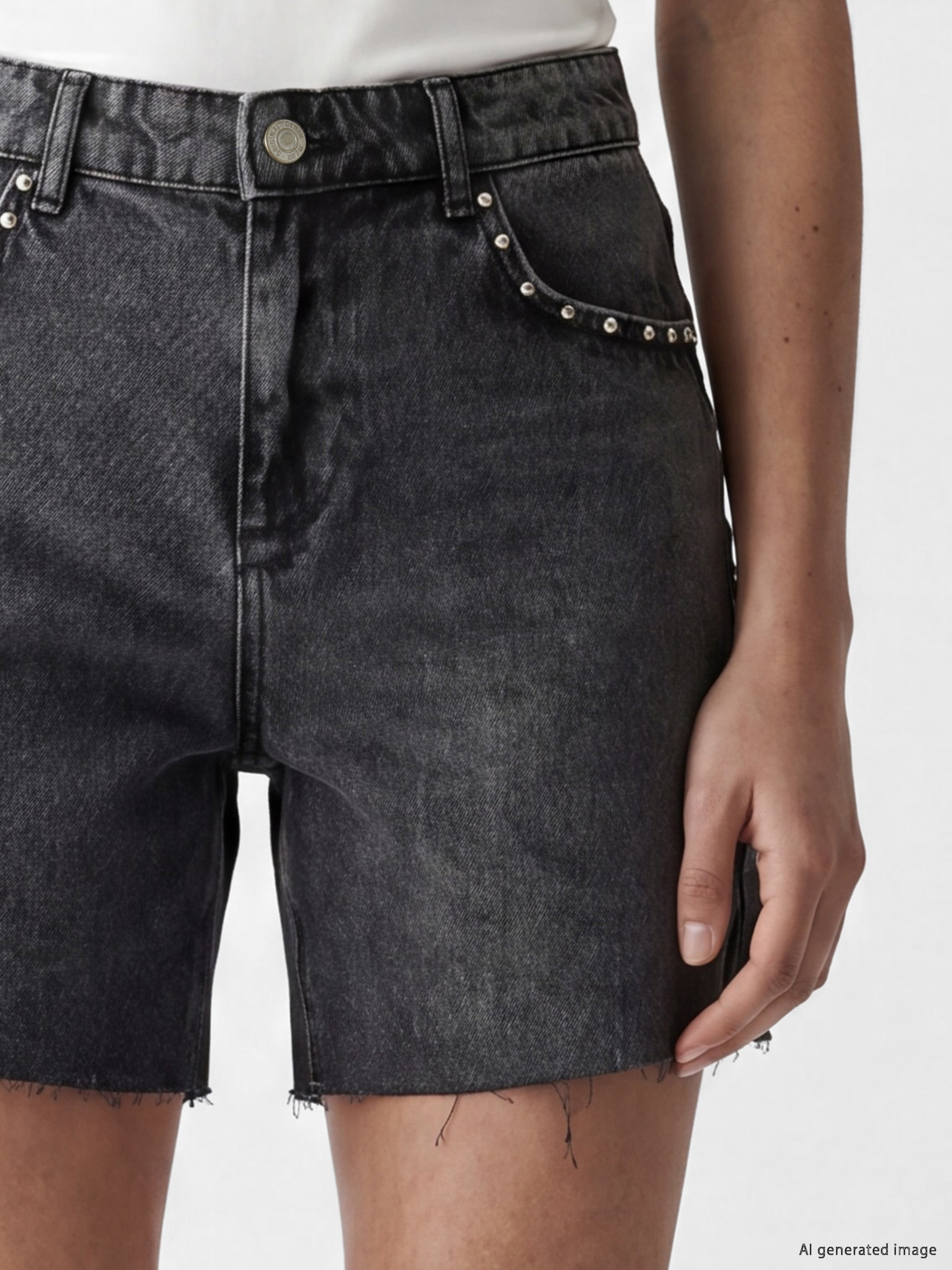 LCW Jeans Yüksek Bel Zımba Detaylı Kadın Jean Şort görsel 3