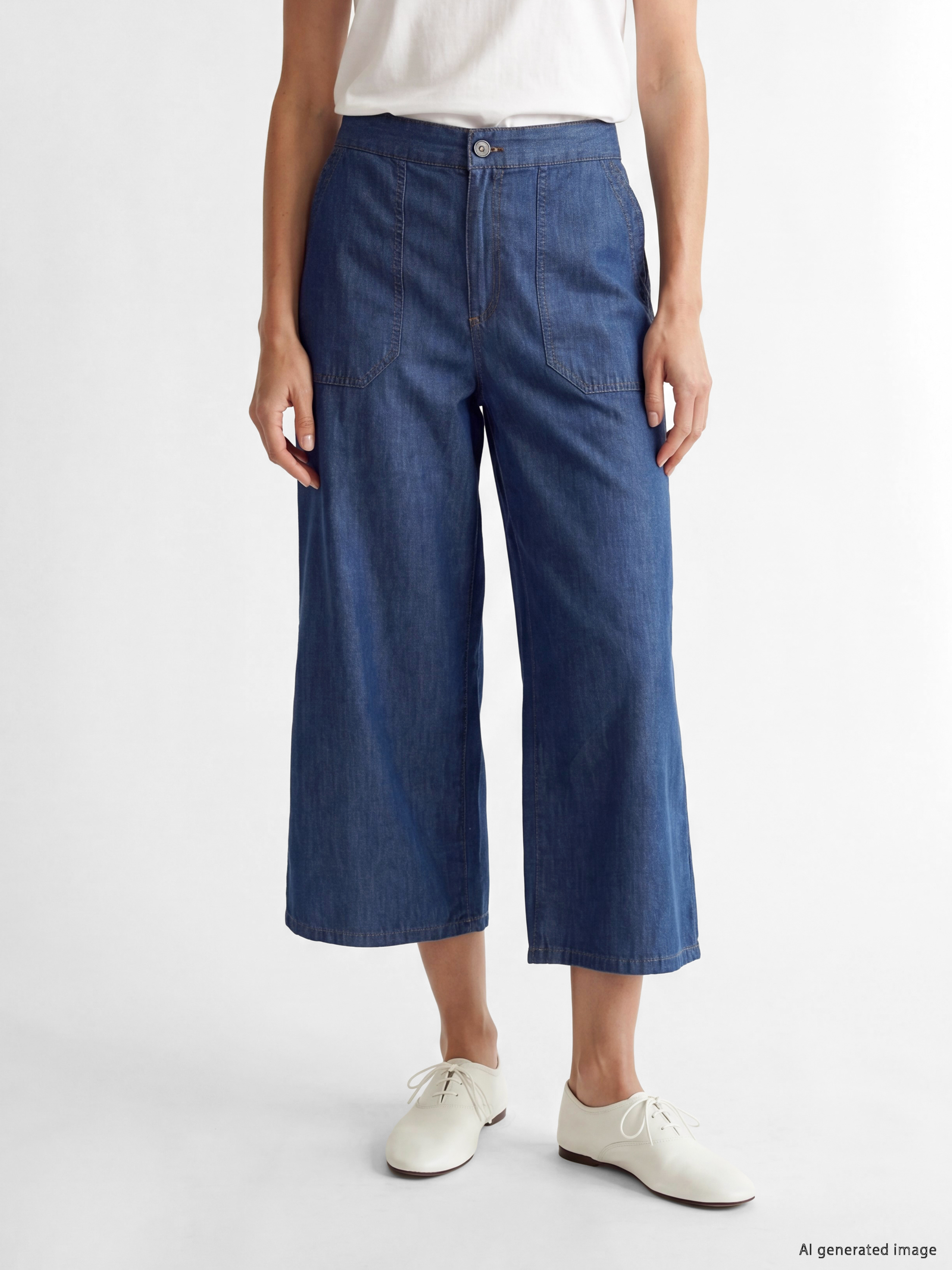 LCW Grace Regular Fit Geniş Paça Kadın Jean Kapri görsel 2