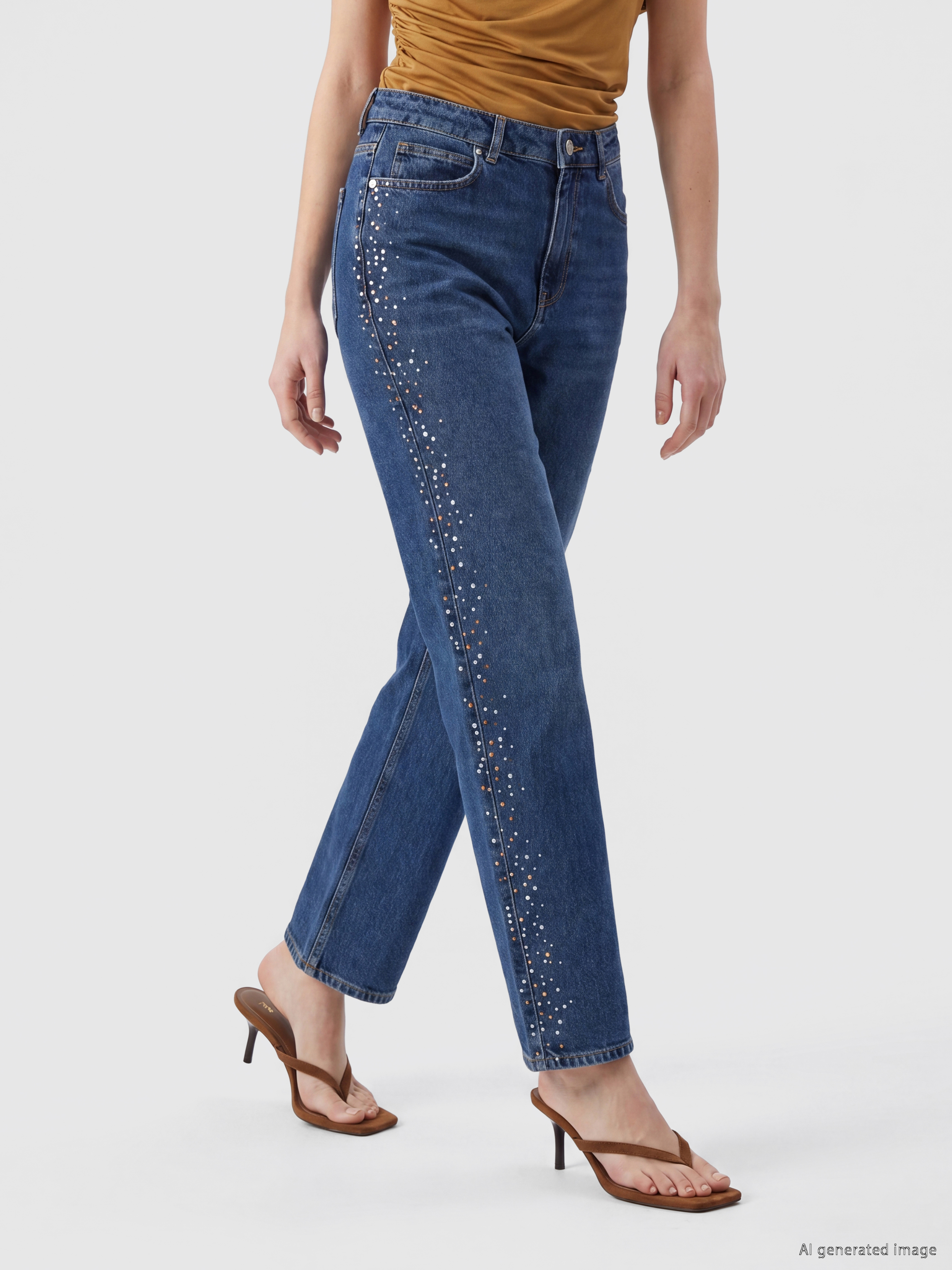 LCW Jeans Straight Fit Taşlı Kadın Jean Pantolon görsel 2