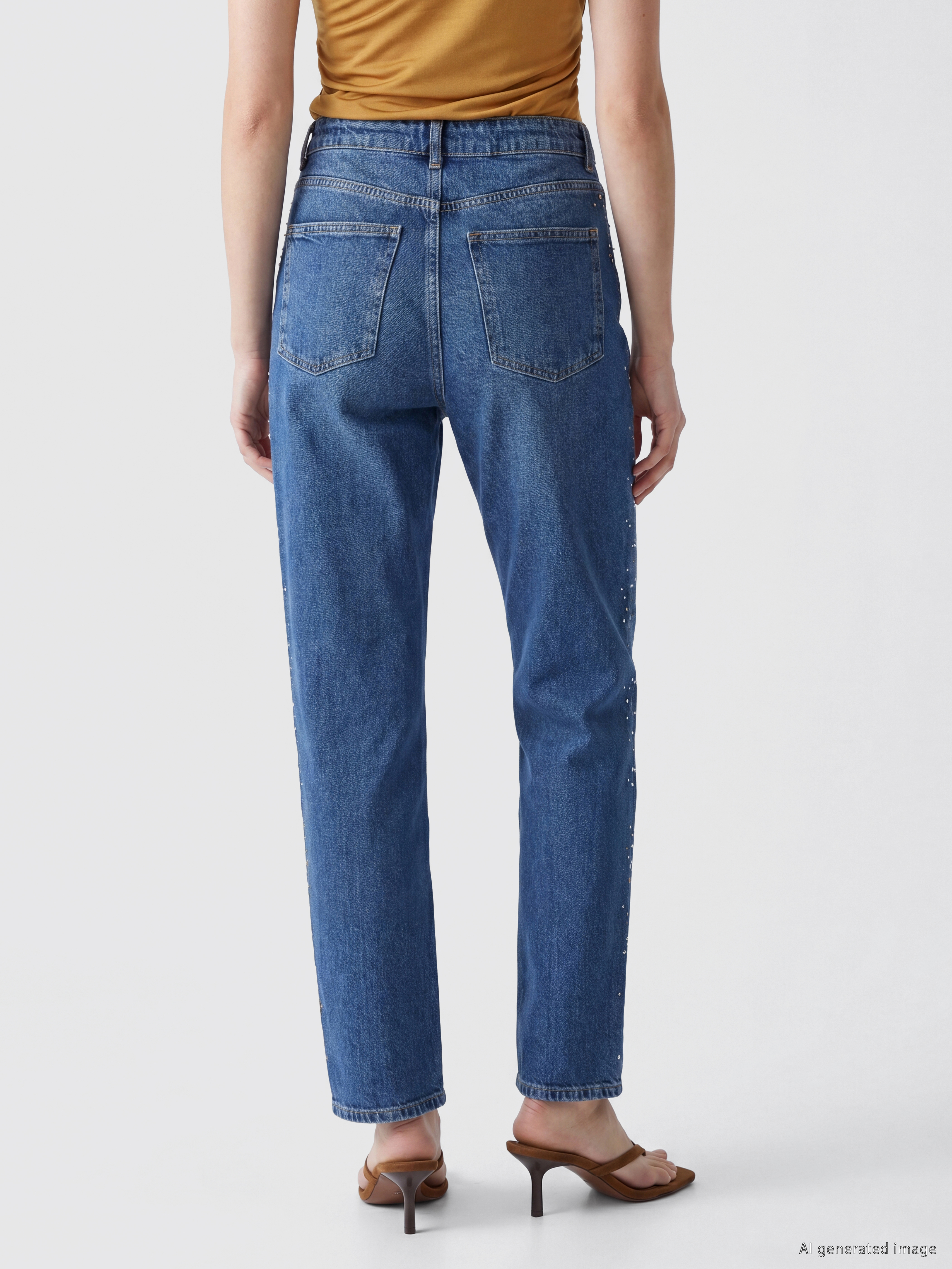 LCW Jeans Straight Fit Taşlı Kadın Jean Pantolon görsel 4