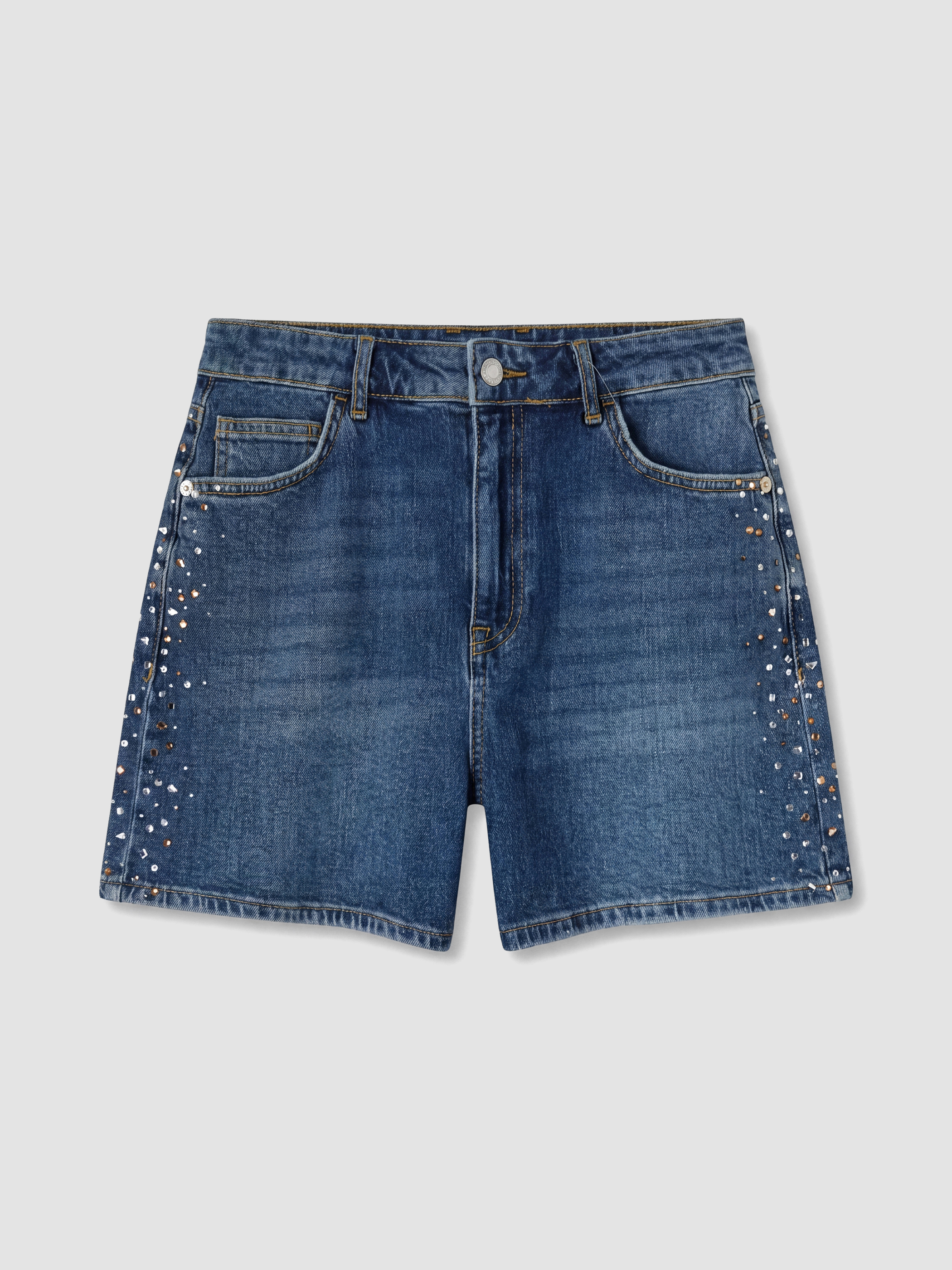 LCW Jeans Yüksek Bel Taşlı Kadın Jean Şort görsel 5