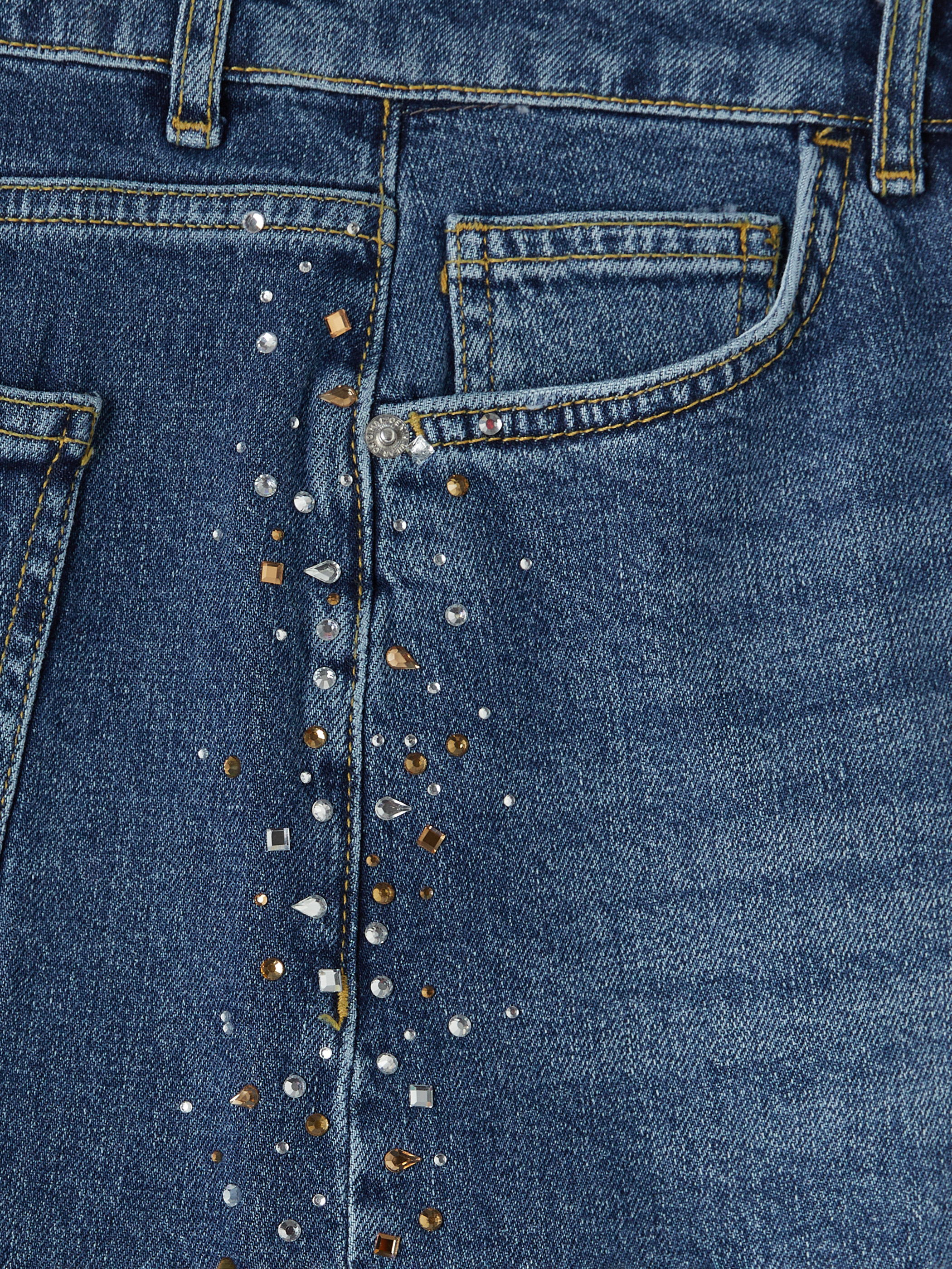LCW Jeans Yüksek Bel Taşlı Kadın Jean Şort görsel 6
