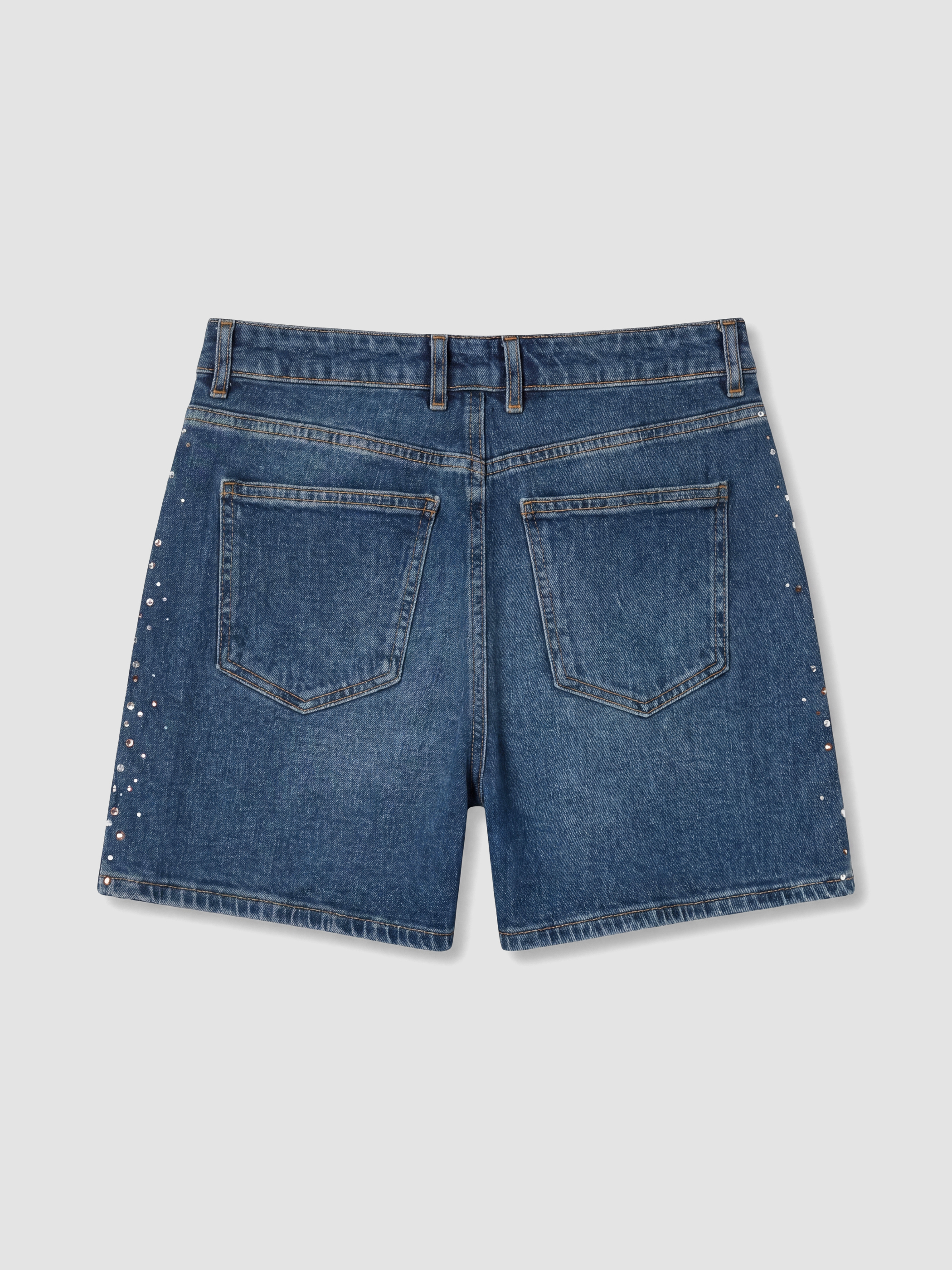 LCW Jeans Yüksek Bel Taşlı Kadın Jean Şort görsel 8