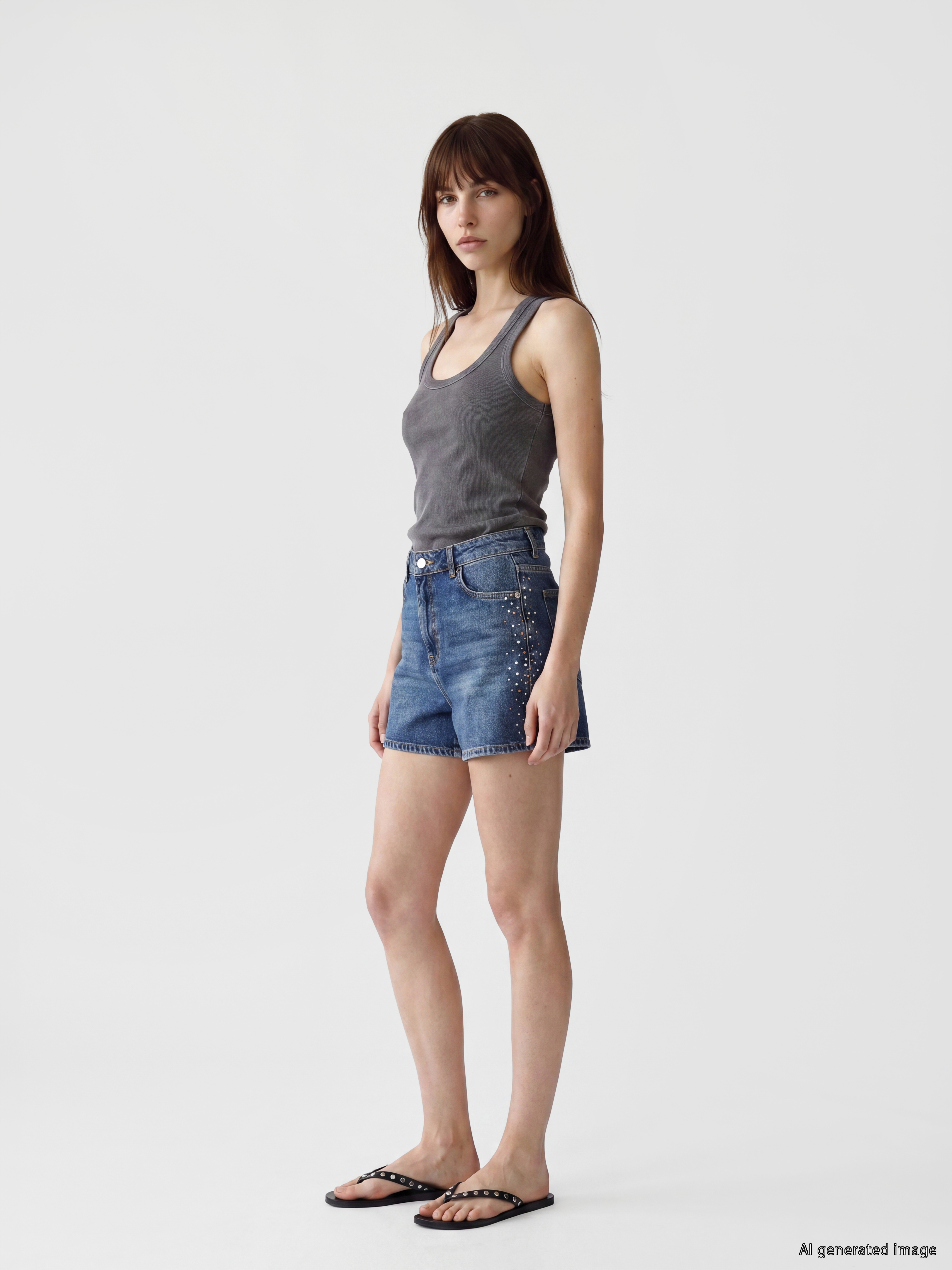 LCW Jeans Yüksek Bel Taşlı Kadın Jean Şort
