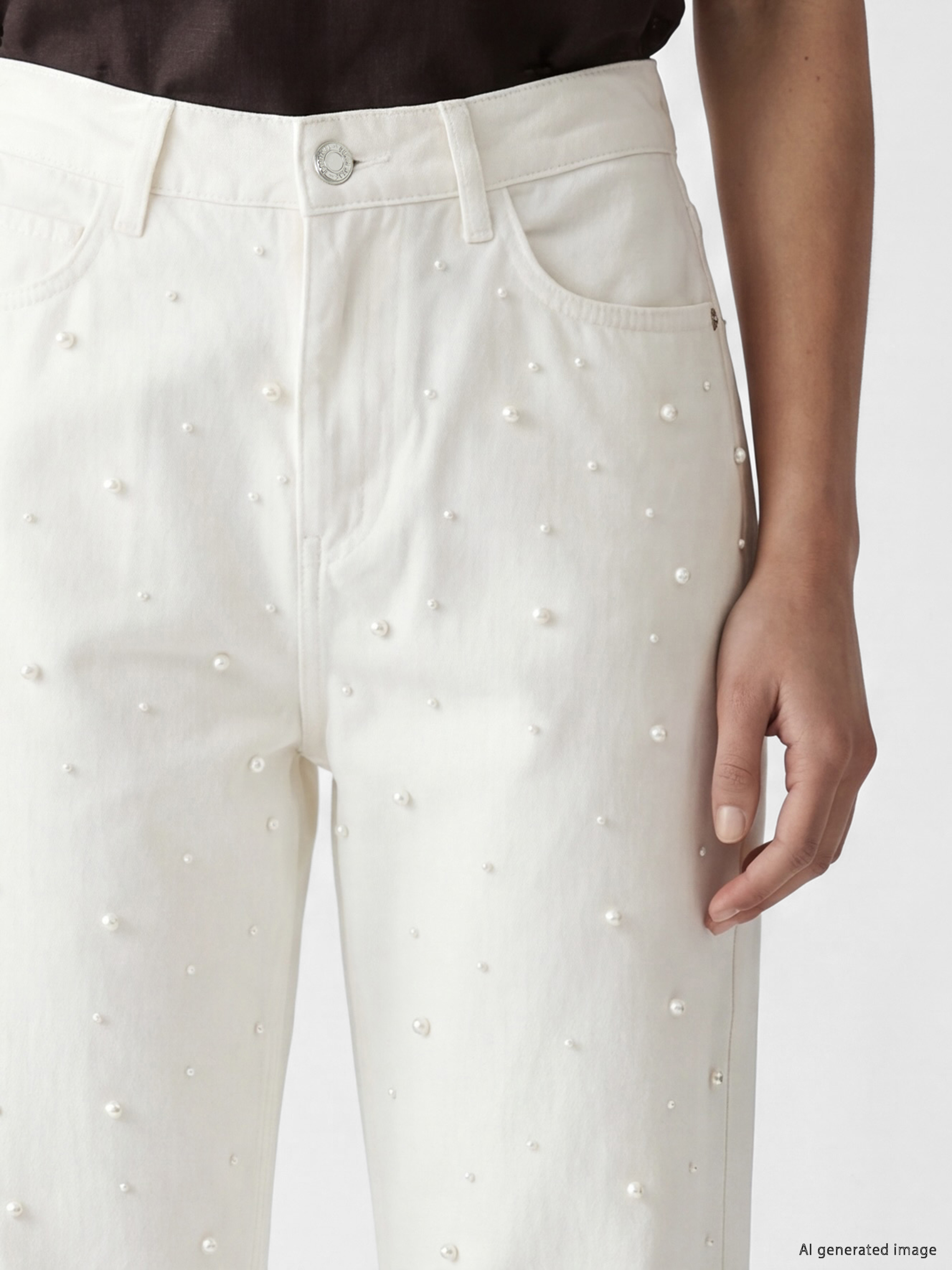 LCW Jeans Straight Fit İnci İşlemeli Kadın Jean Pantolon görsel 3