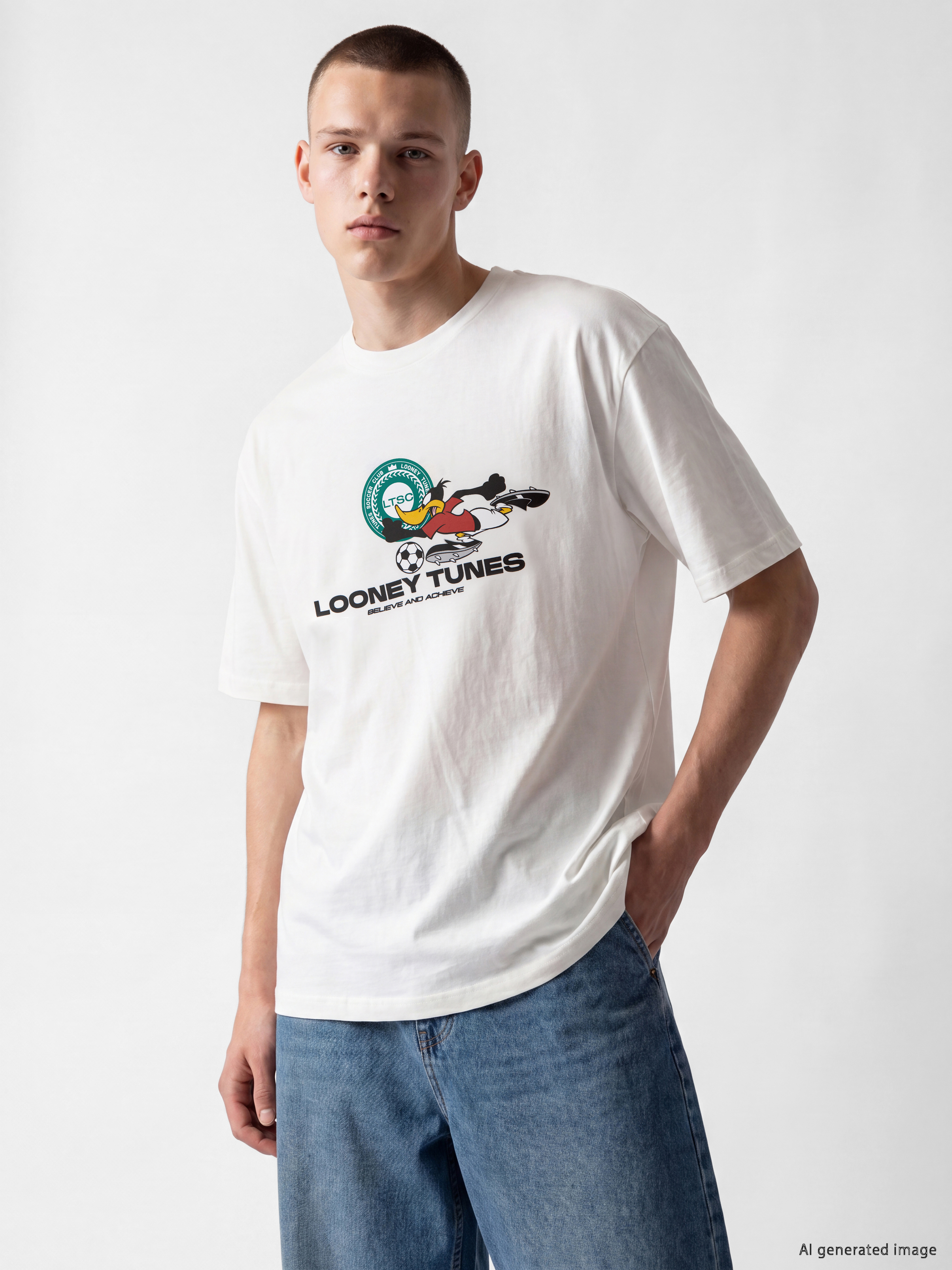 XSIDE Bisiklet Yaka Looney Tunes Baskılı Erkek Tişört