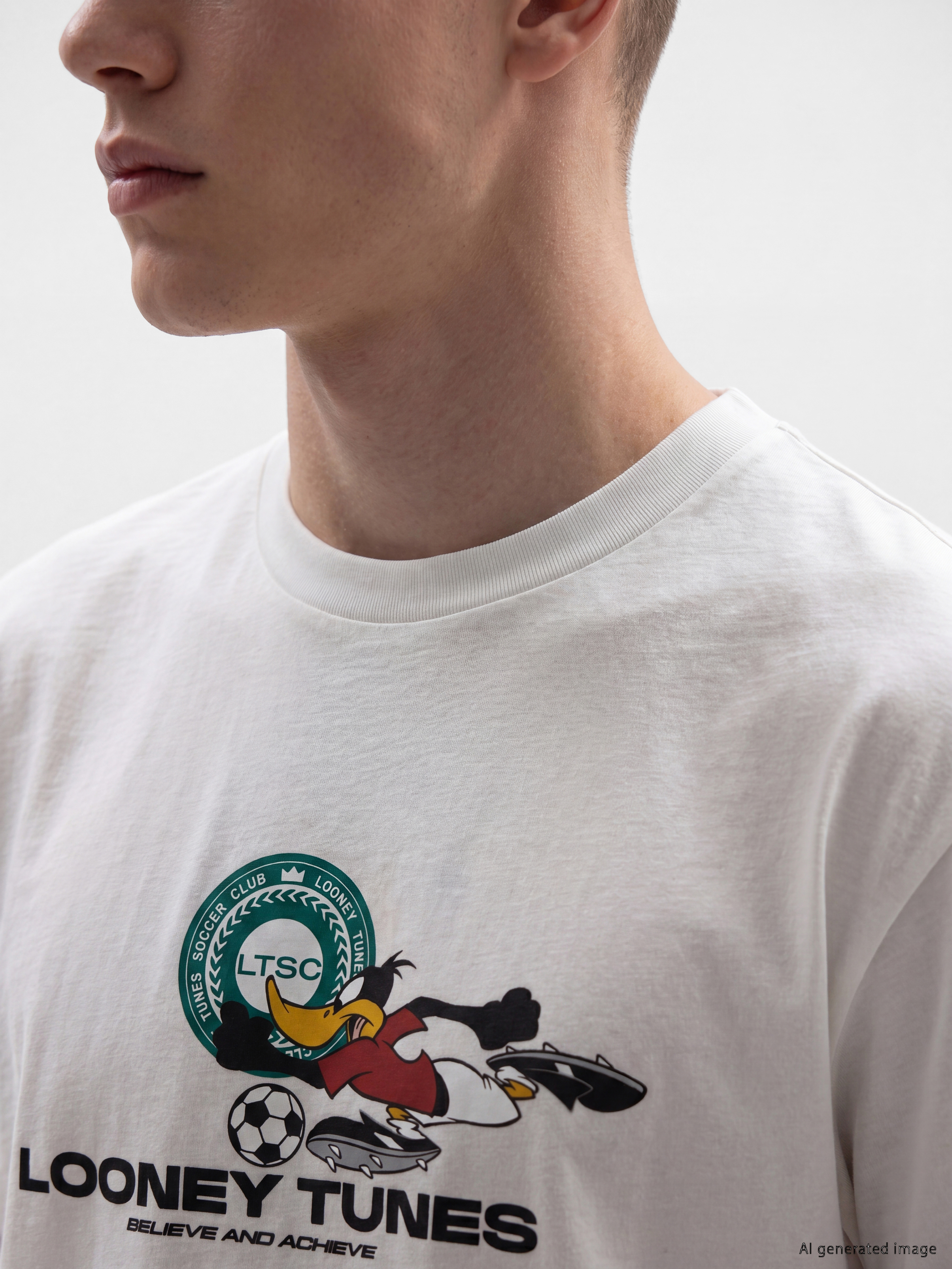 XSIDE Bisiklet Yaka Looney Tunes Baskılı Erkek Tişört görsel 3