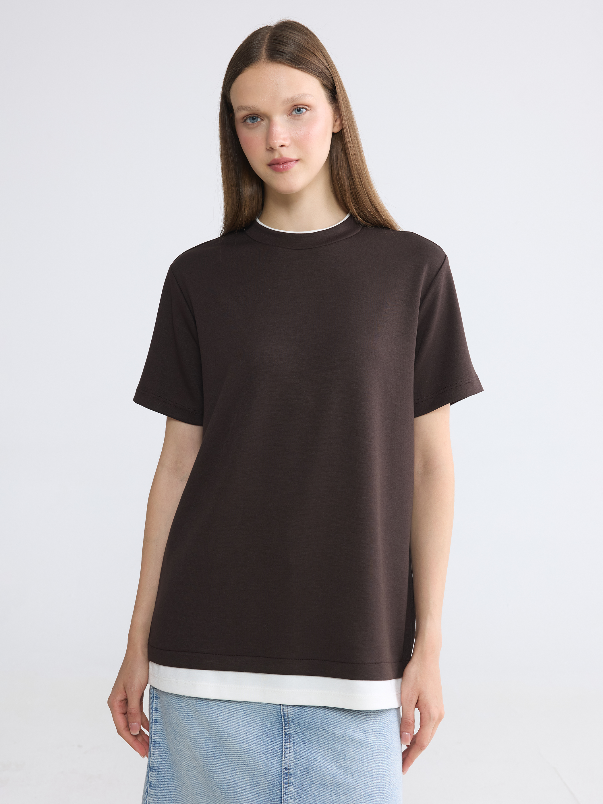 LCW Modest Bisiklet Yaka Soft Touch Kadın Tişört