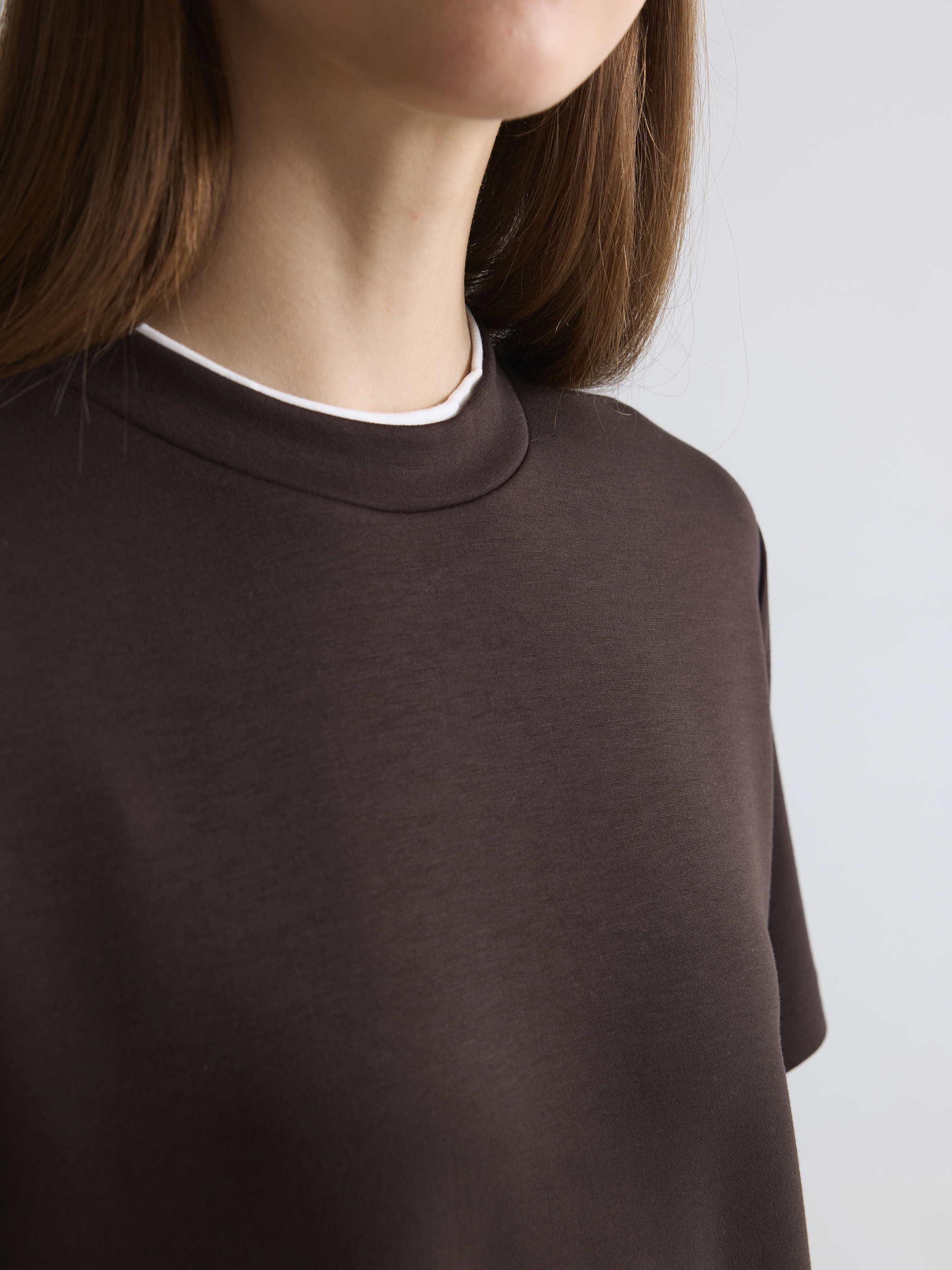 LCW Modest Bisiklet Yaka Soft Touch Kadın Tişört görsel 4
