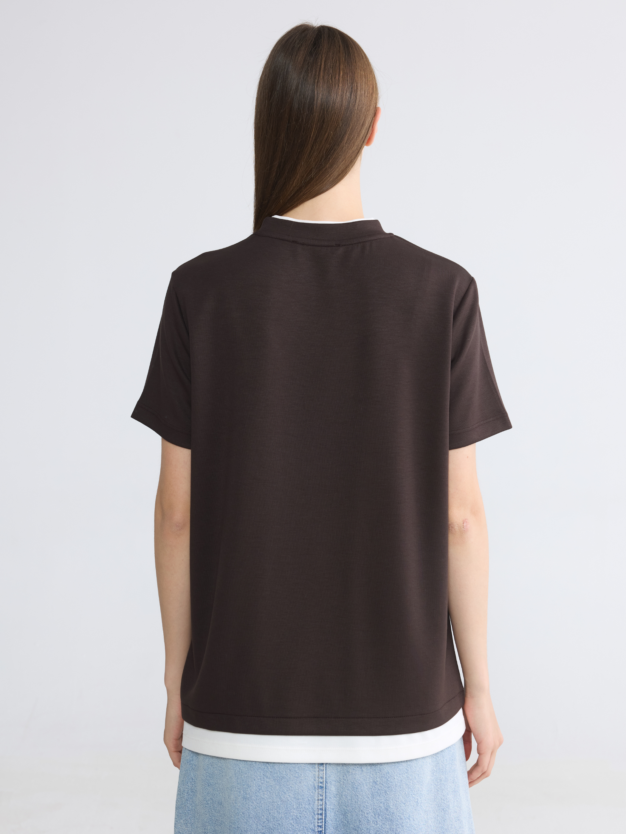 LCW Modest Bisiklet Yaka Soft Touch Kadın Tişört görsel 5