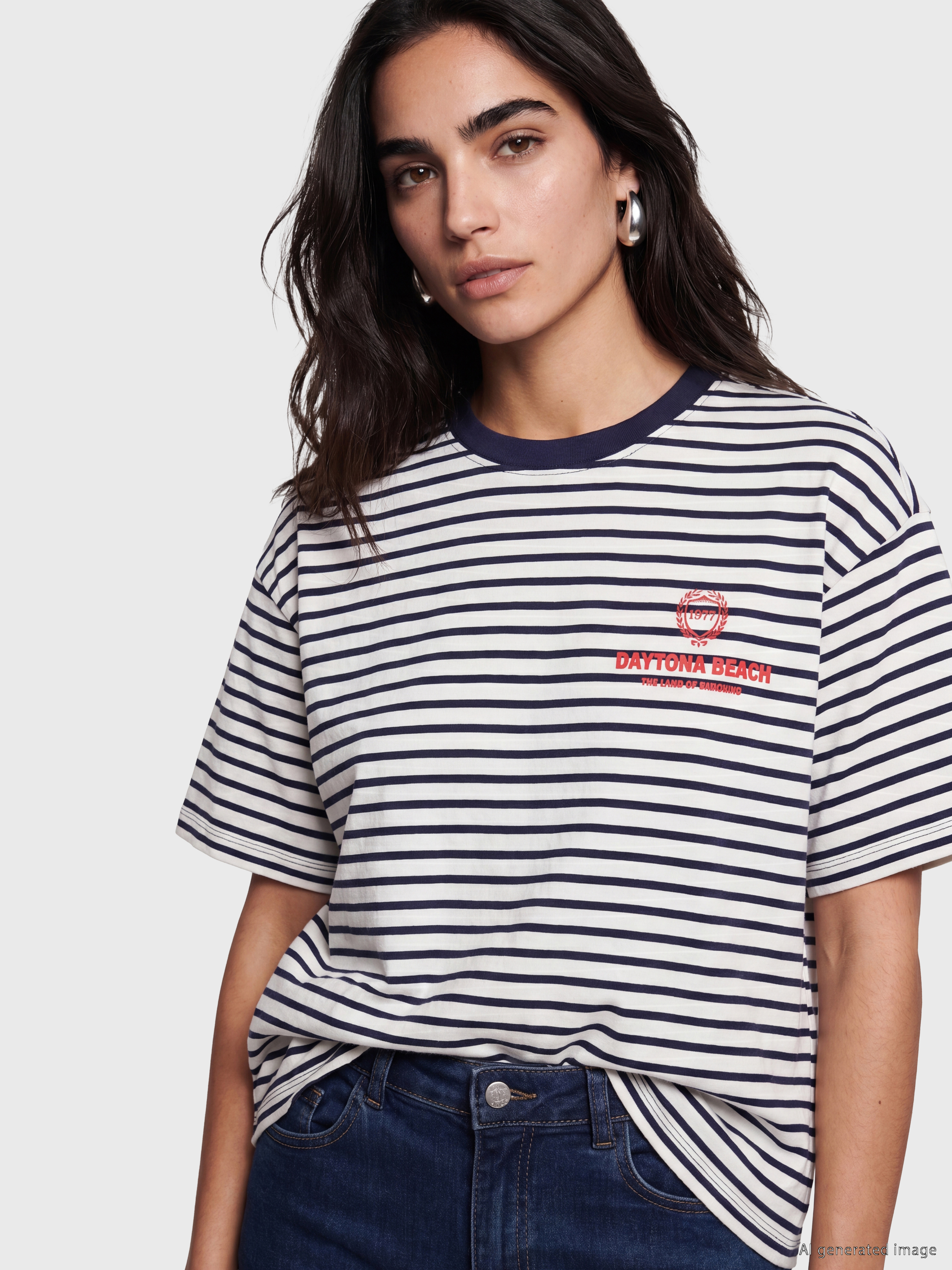 LCW Vision Çizgili Oversize %100 Pamuklu Kadın Tişört