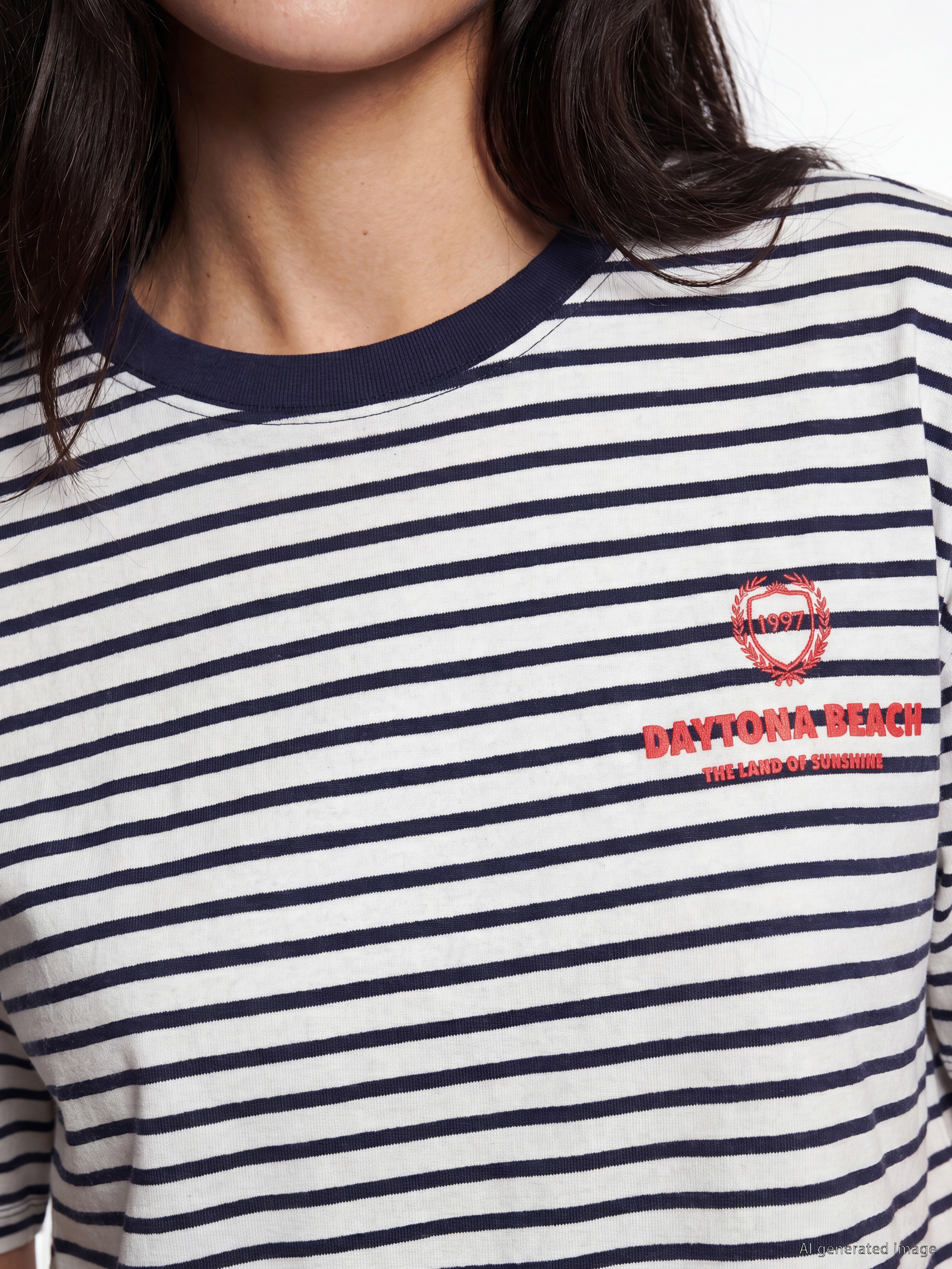 LCW Vision Çizgili Oversize %100 Pamuklu Kadın Tişört görsel 3