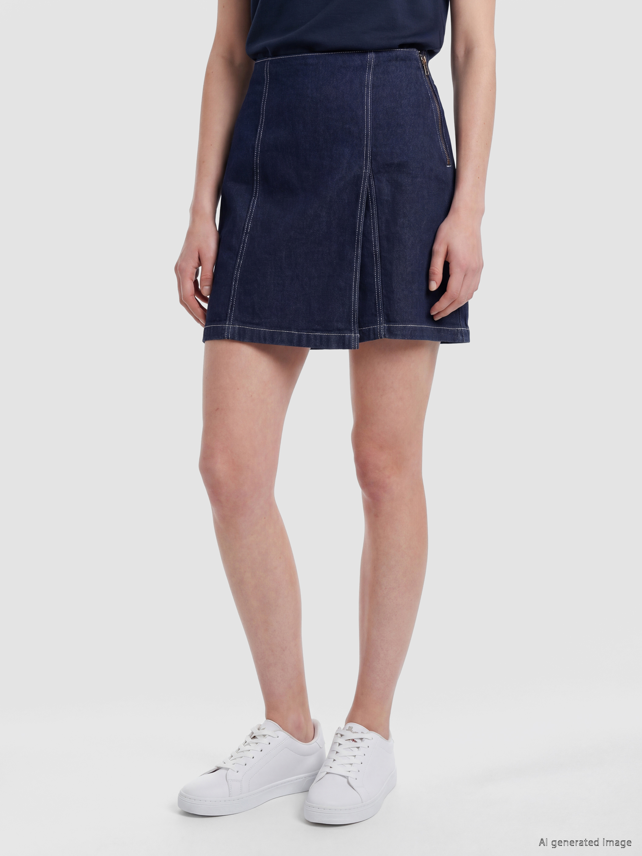 LCW Comfort Beli Fermuarlı Jean Şort Etek görsel 2