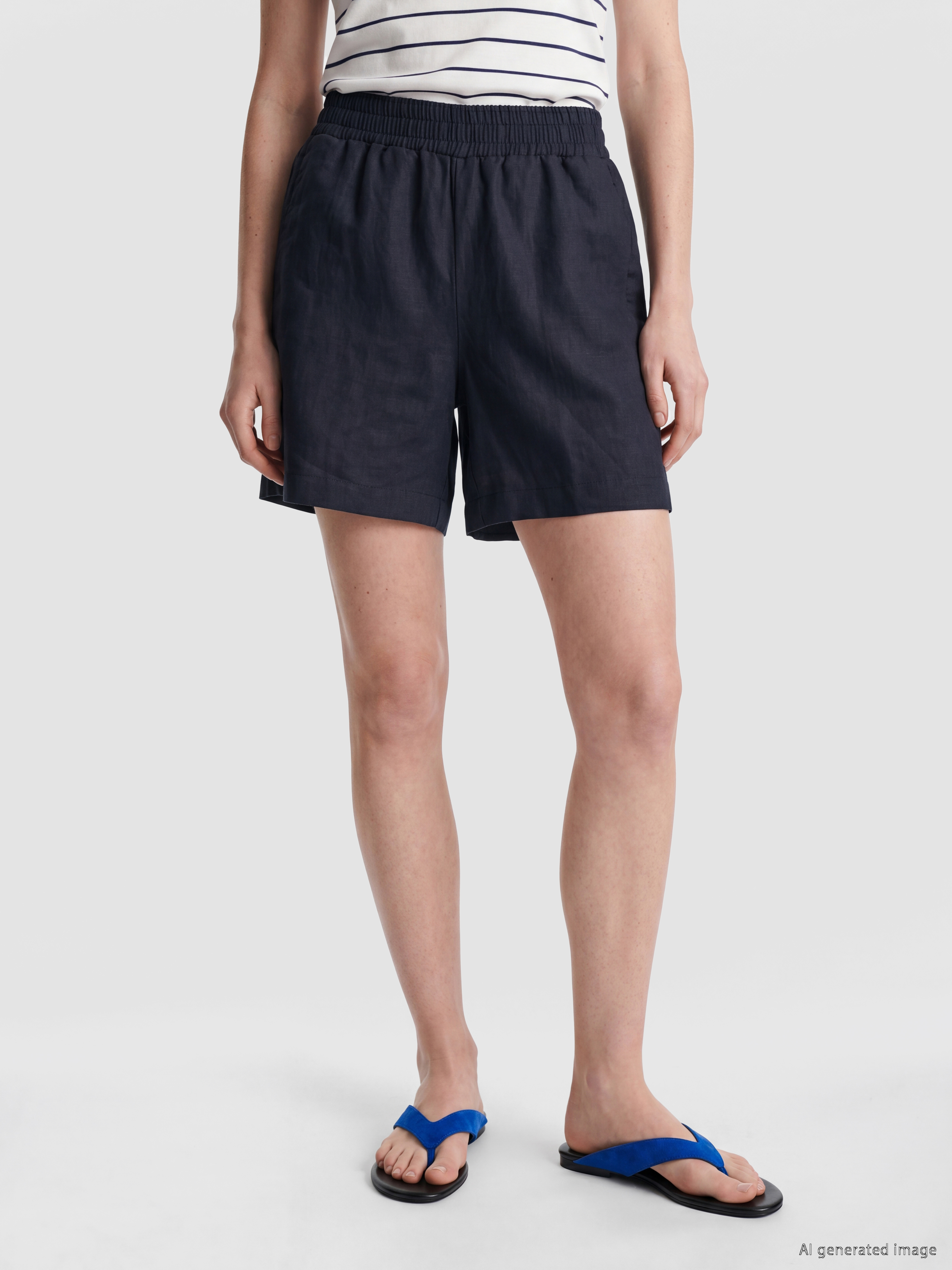 LCW Comfort Beli Lastikli %100 Keten Kadın Şort görsel 2