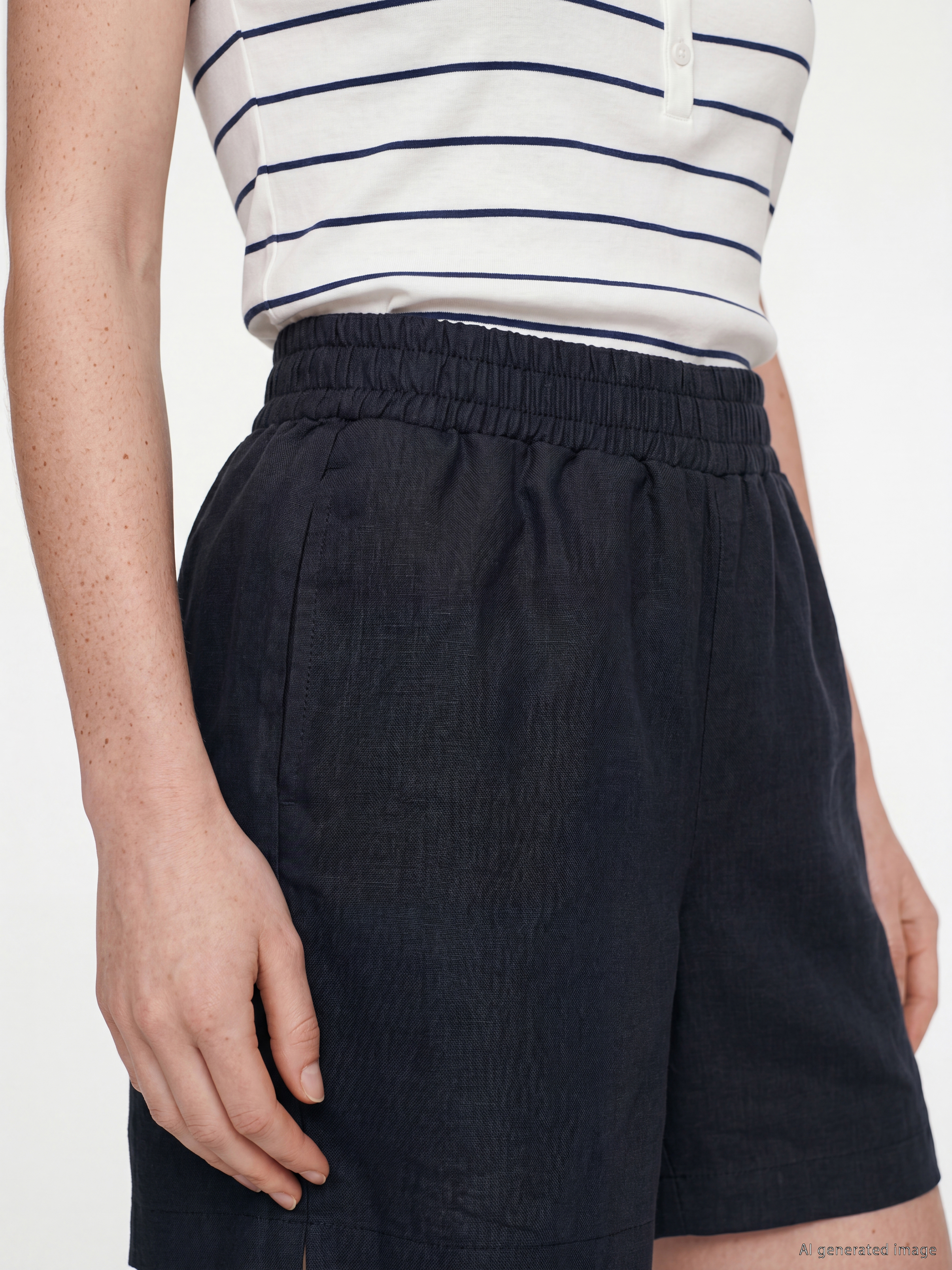 LCW Comfort Beli Lastikli %100 Keten Kadın Şort görsel 3