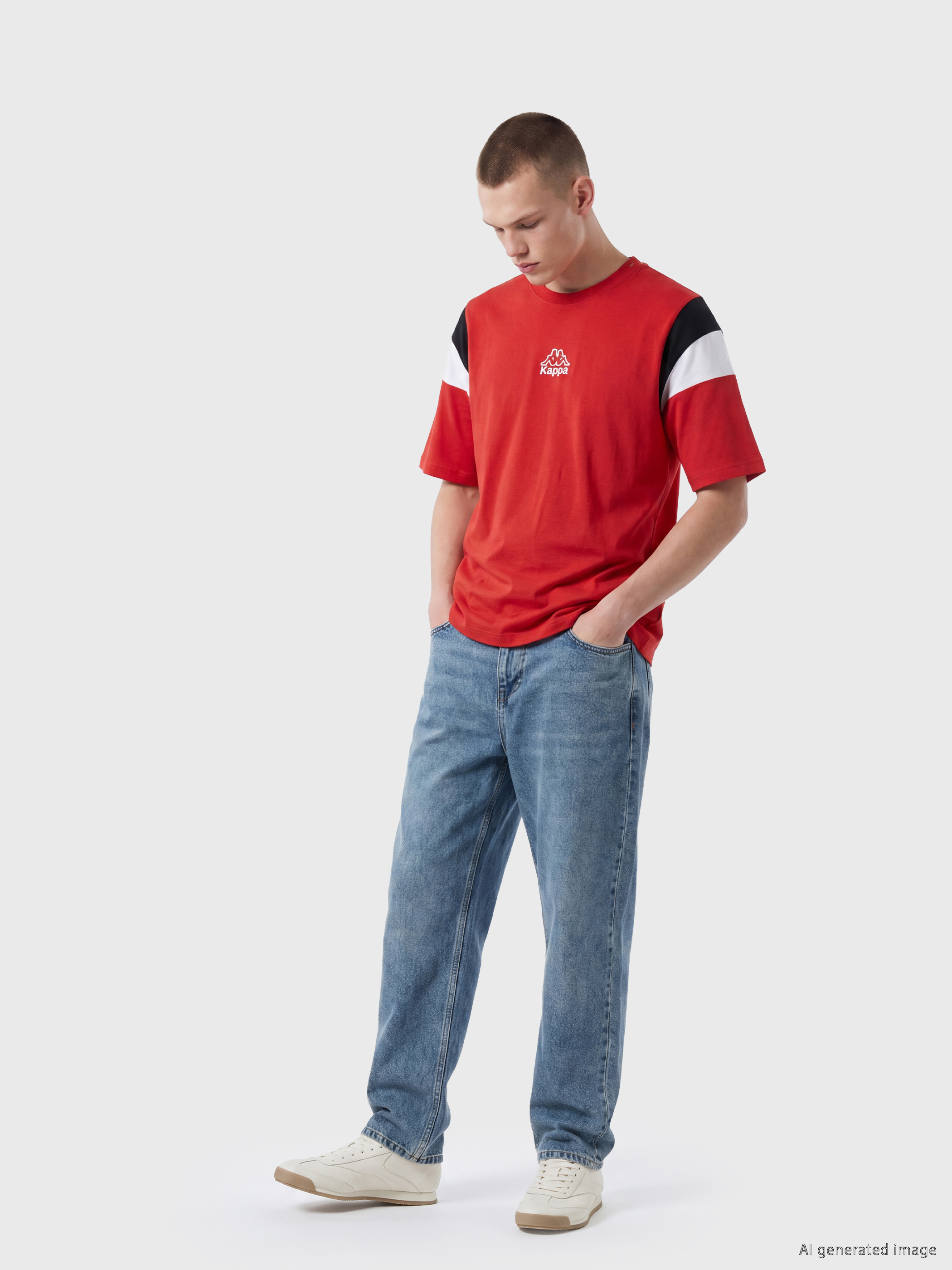 Kappa LC WAIKIKI Bisiklet Yaka Nakışlı Unisex Tişört görsel 3