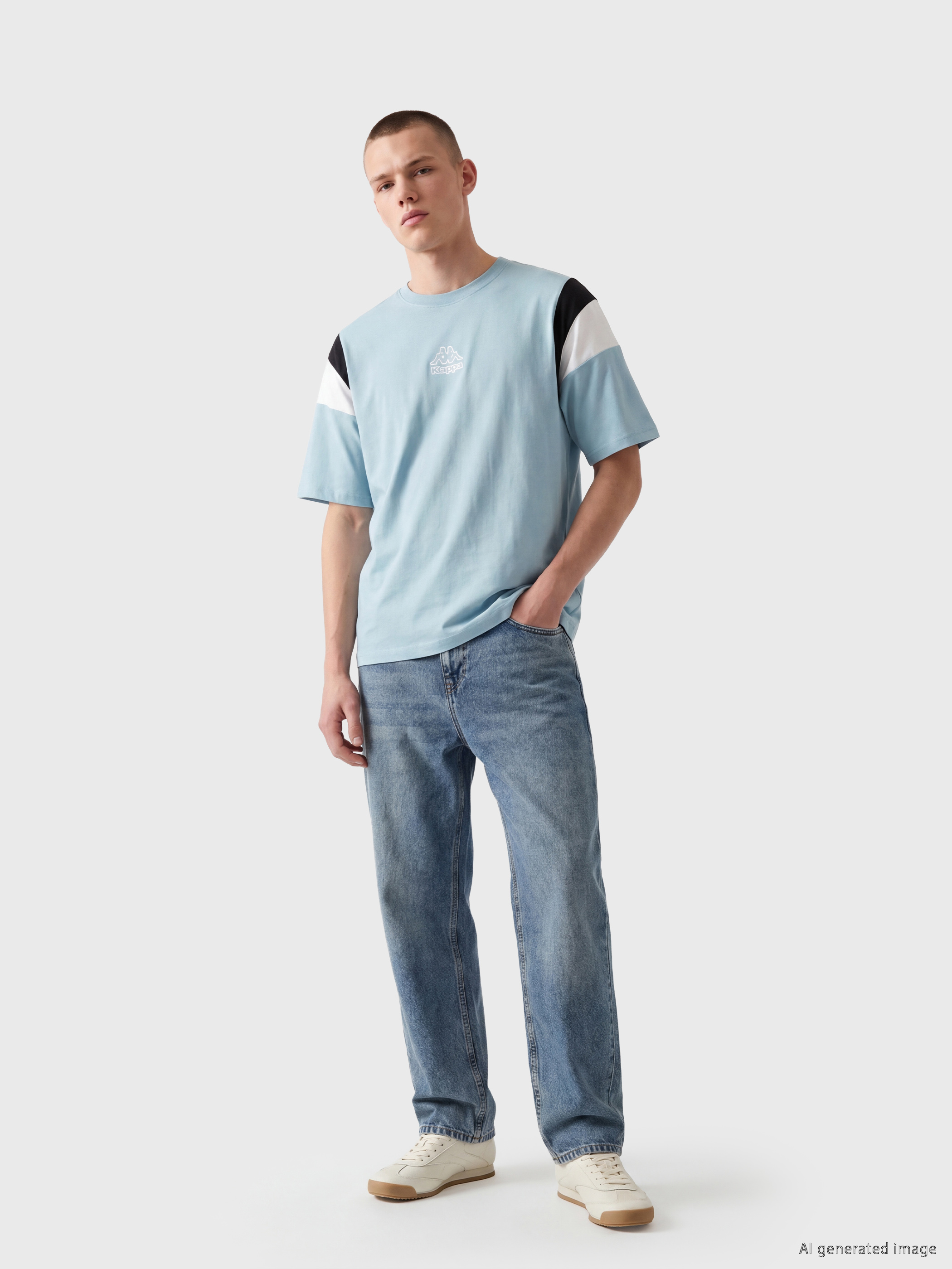 Kappa LC WAIKIKI Bisiklet Yaka Nakışlı Unisex Tişört görsel 3
