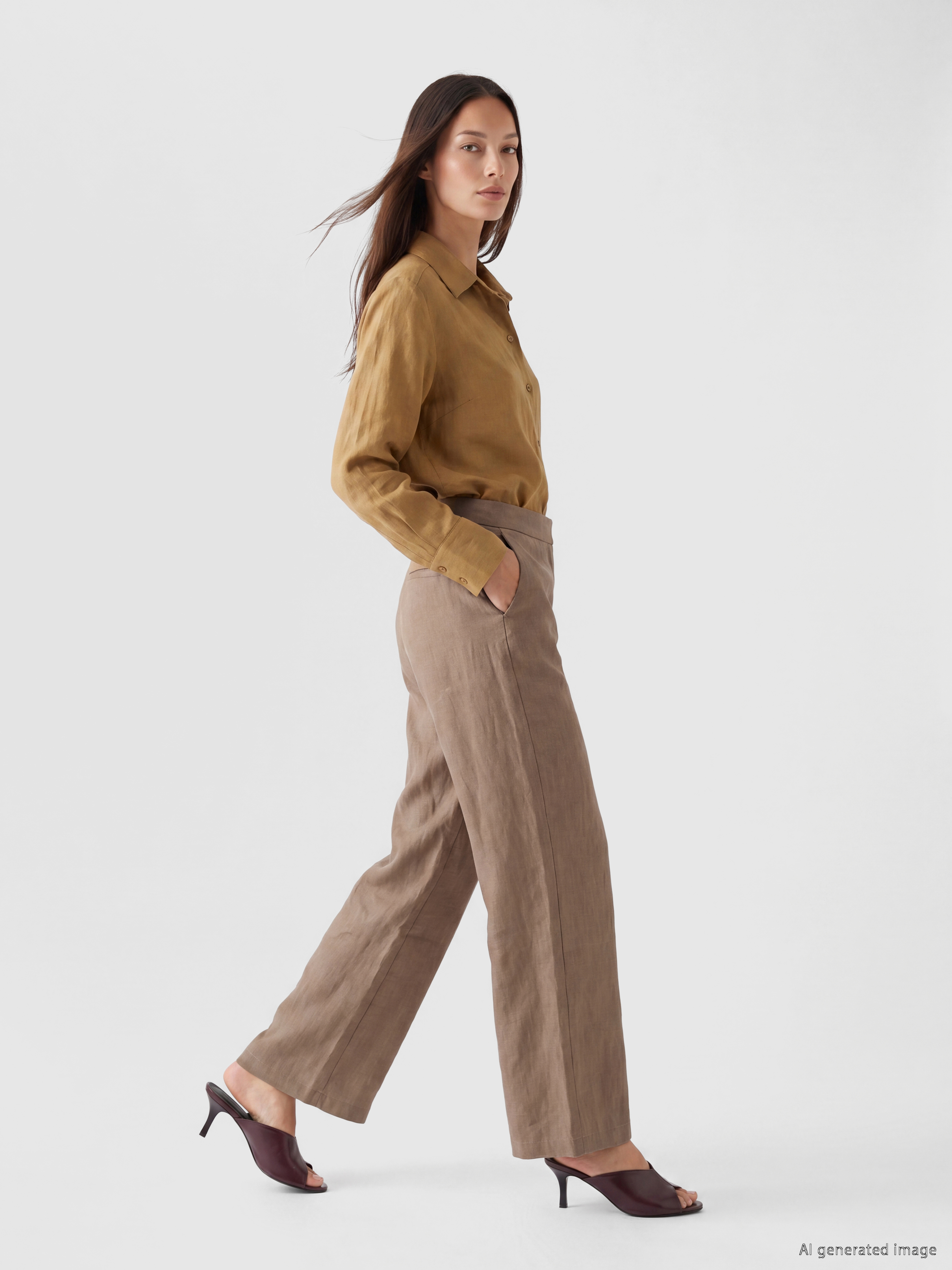 LCWAIKIKI Classic Beli Lastikli Kadın %100 Keten Pantolon